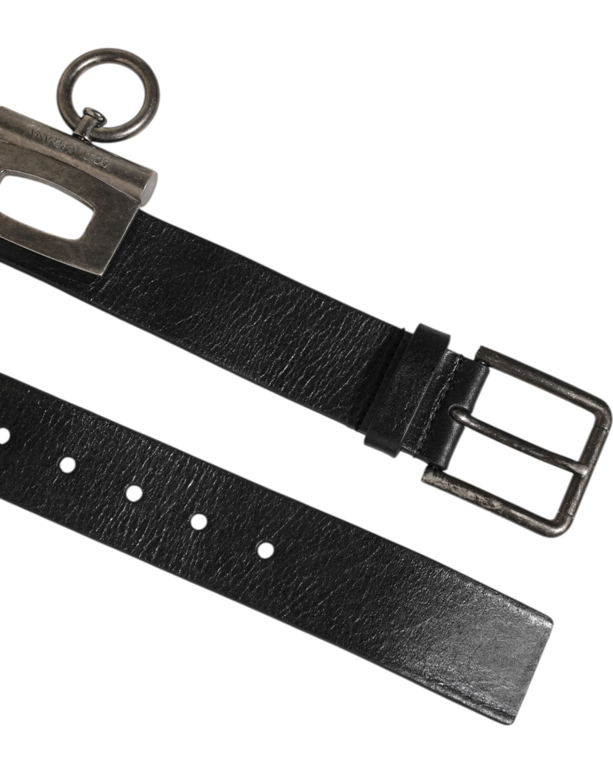 Dolce & Gabbana Black Leather Side Rings Brass Buckle Belt Dolce & Gabbana