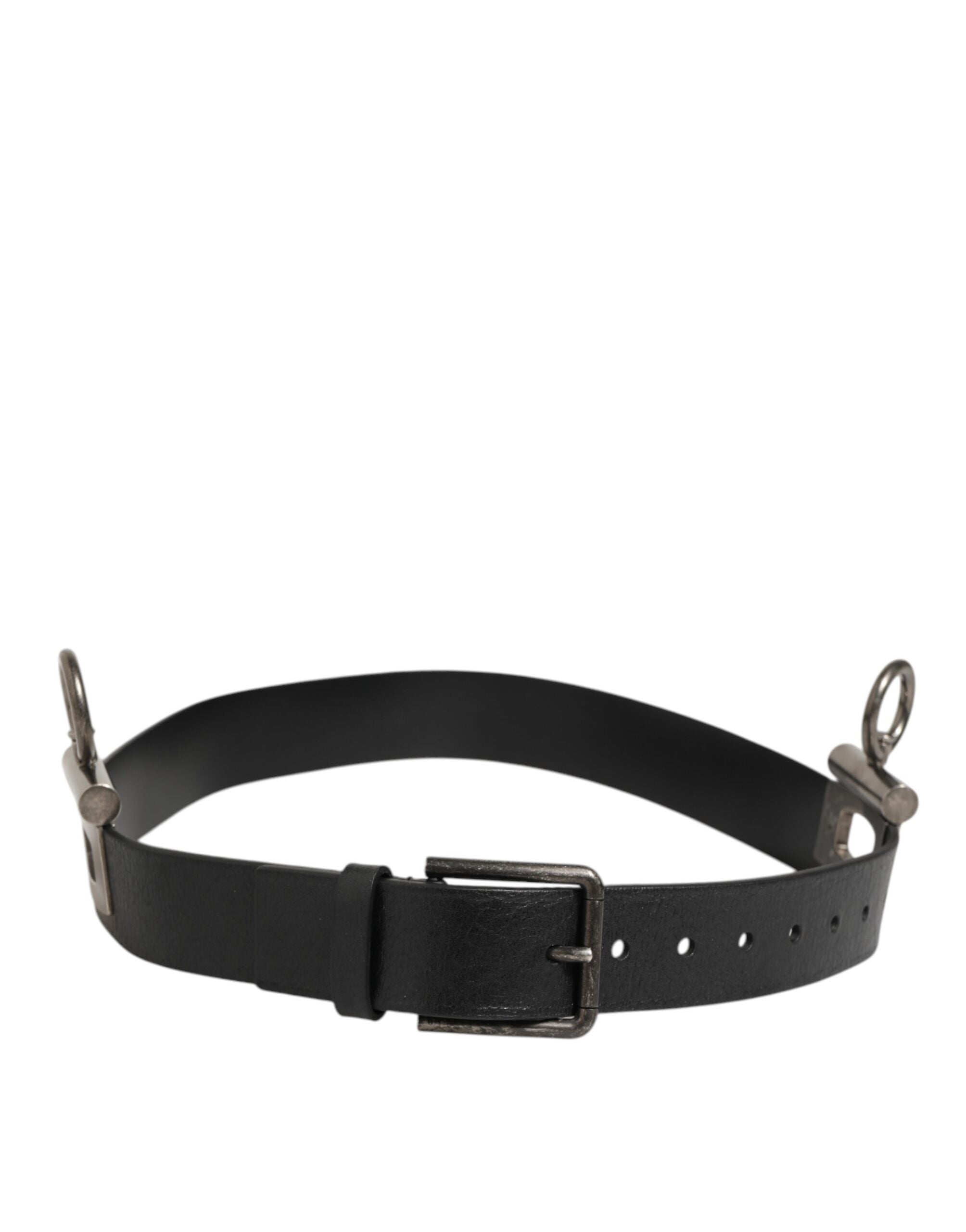 Dolce & Gabbana Black Leather Side Rings Brass Buckle Belt Dolce & Gabbana