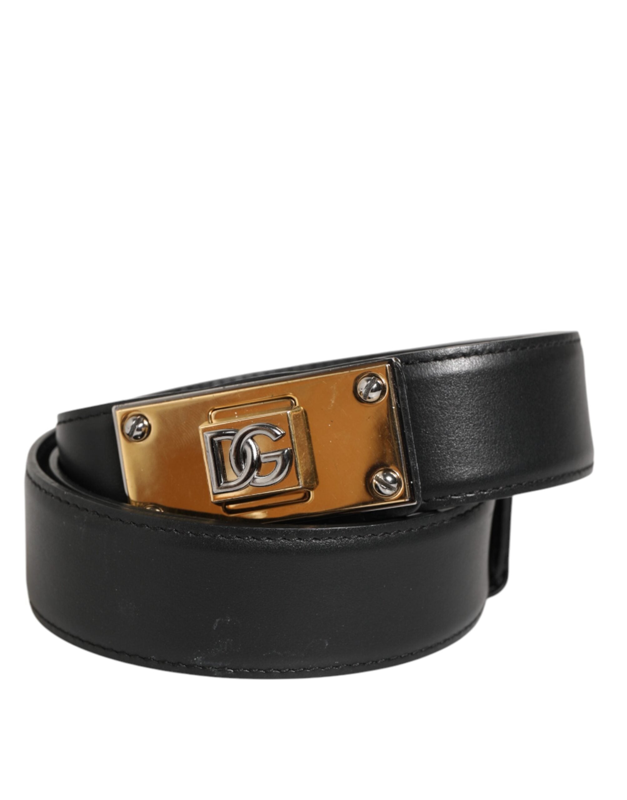Dolce & Gabbana Black Leather Classic Metal Logo Buckle Belt Dolce & Gabbana