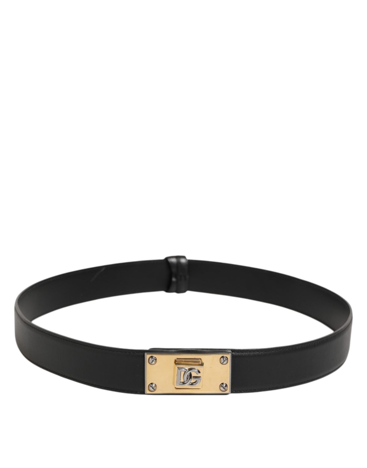 Dolce & Gabbana Black Leather Classic Metal Logo Buckle Belt