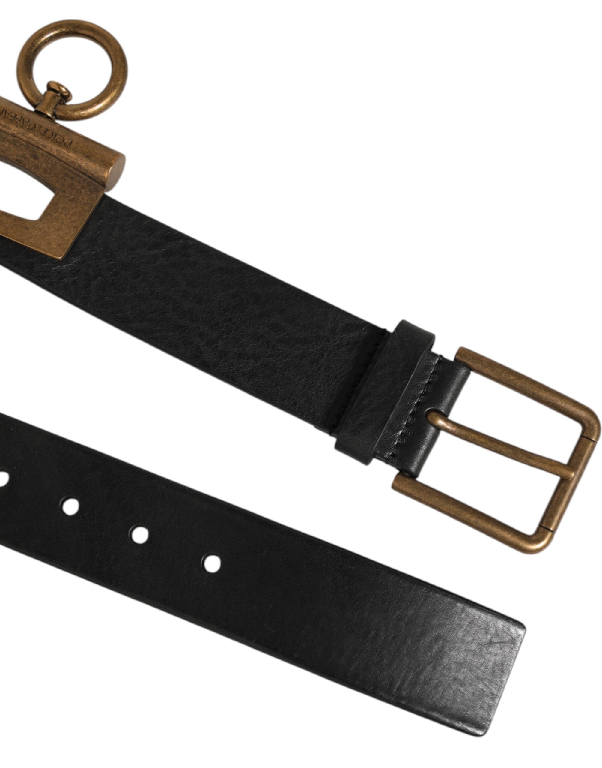 Dolce & Gabbana Black Leather Side Rings Brass Buckle Belt Dolce & Gabbana