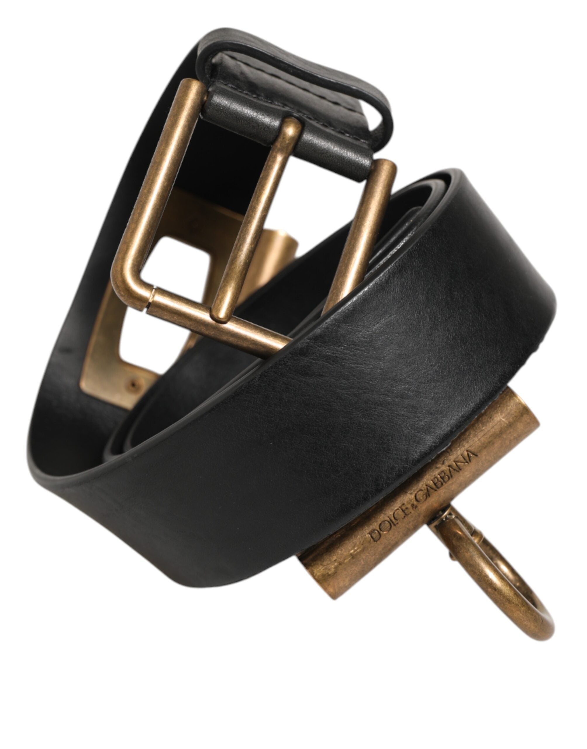 Dolce & Gabbana Black Leather Side Rings Brass Buckle Belt Dolce & Gabbana