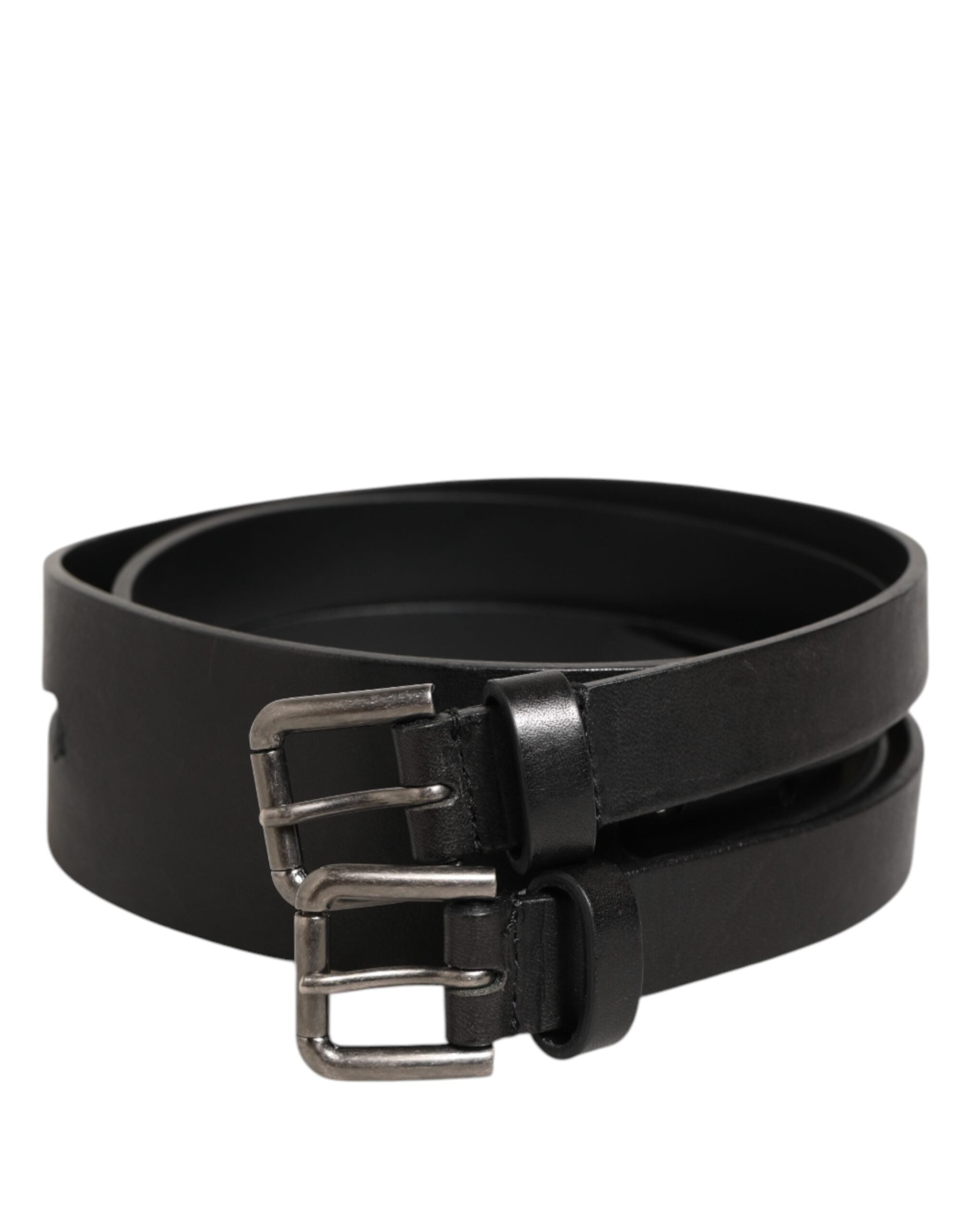 Dolce & Gabbana Black Double Strap Leather Silver Buckle Belt Dolce & Gabbana