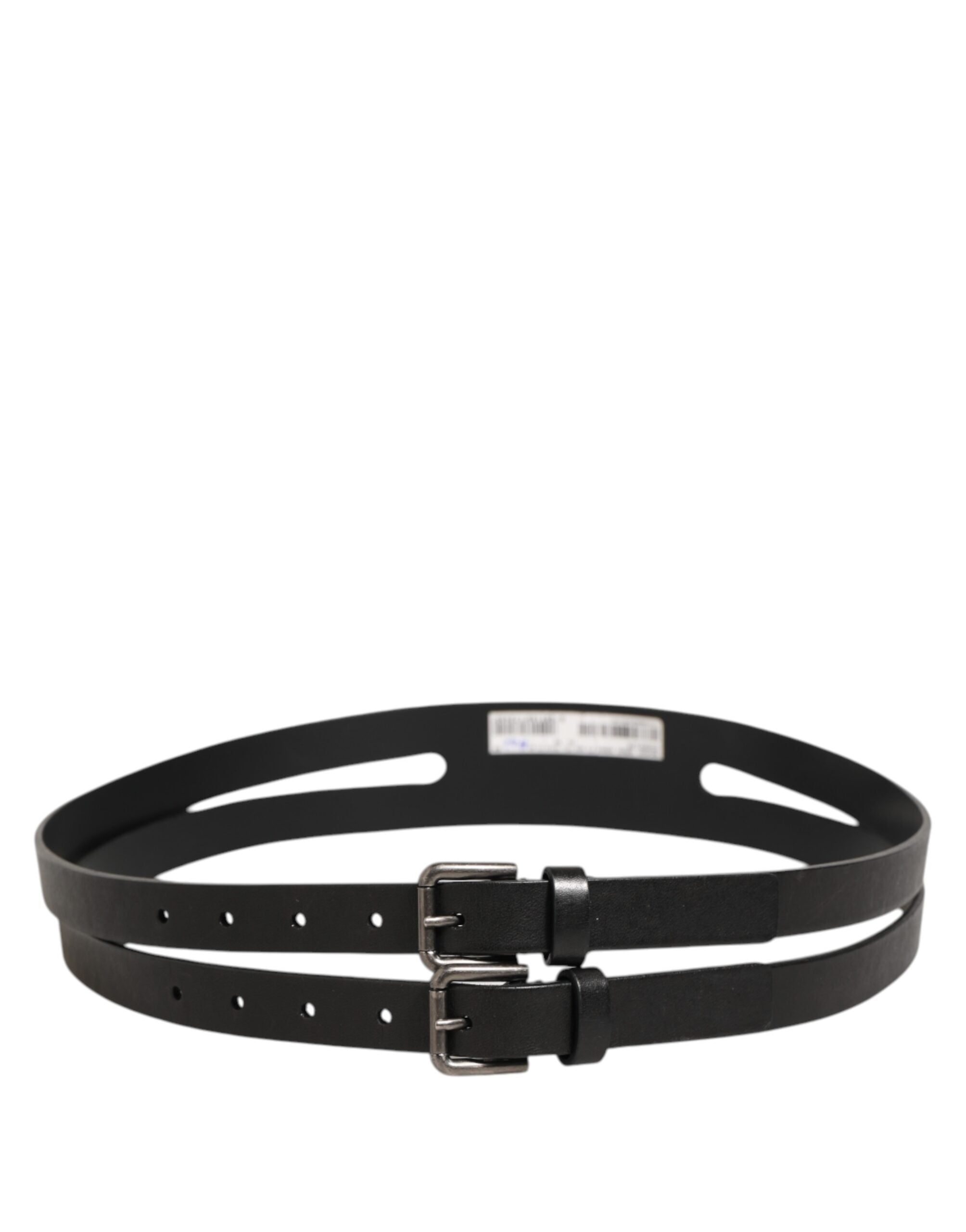 Dolce & Gabbana Black Double Strap Leather Silver Buckle Belt Dolce & Gabbana
