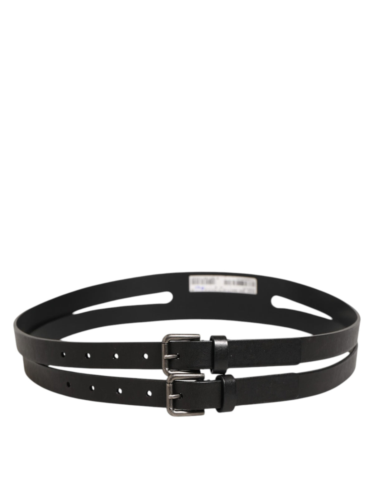 Dolce & Gabbana Black Double Strap Leather Silver Buckle Belt