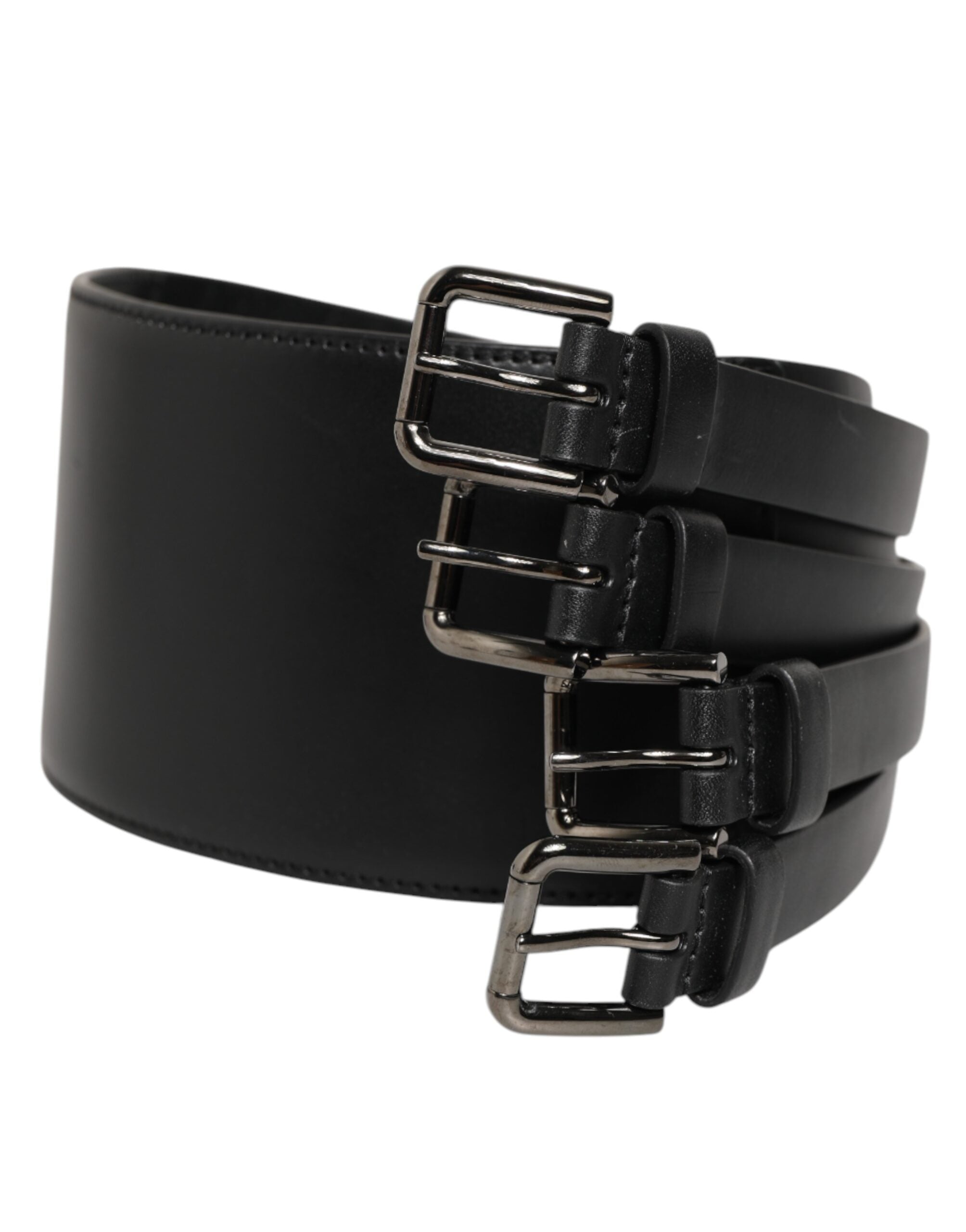 Dolce & Gabbana Black Leather 4-Strap Metal Multi-Buckle Belt Dolce & Gabbana