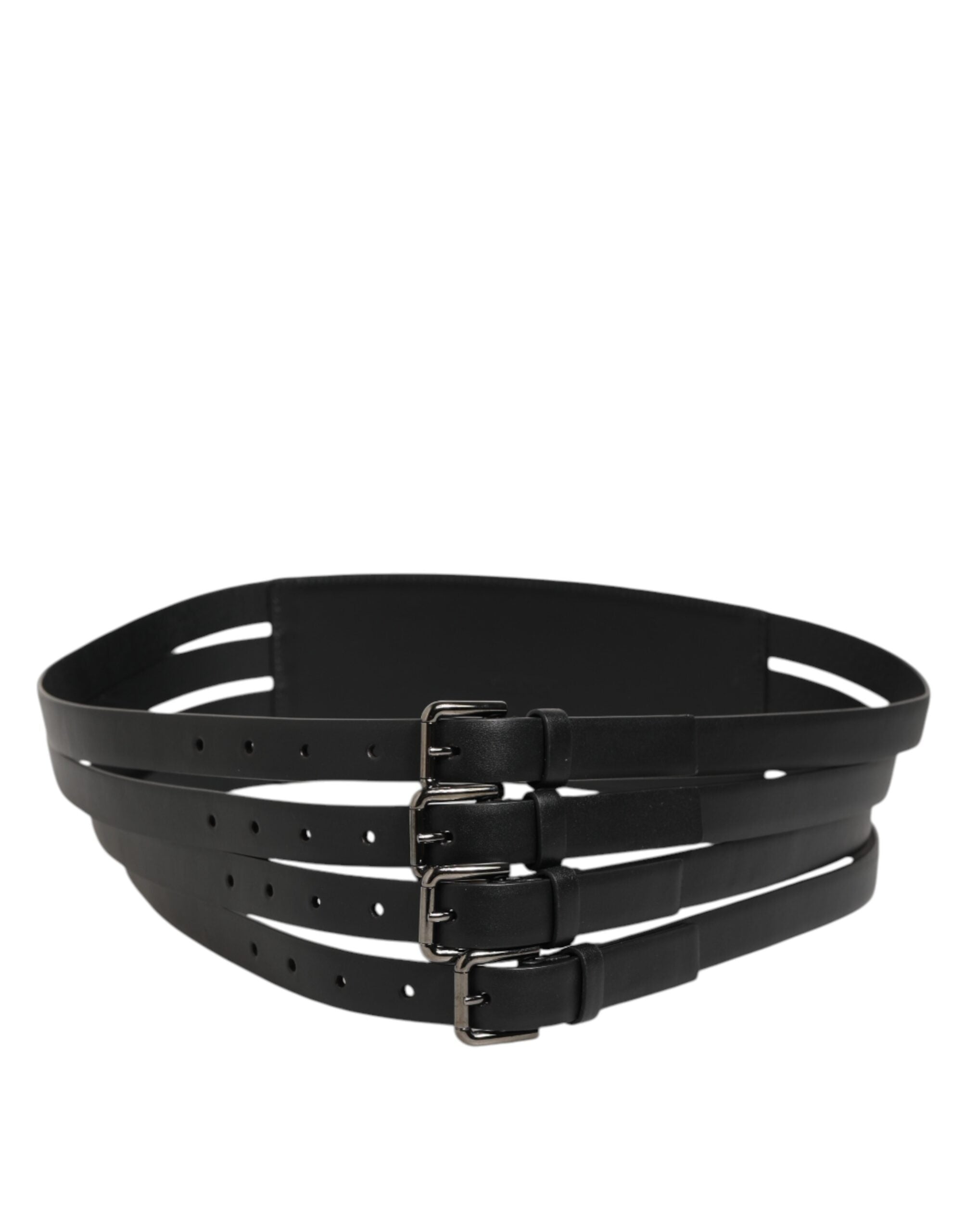 Dolce & Gabbana Black Leather 4-Strap Metal Multi-Buckle Belt Dolce & Gabbana