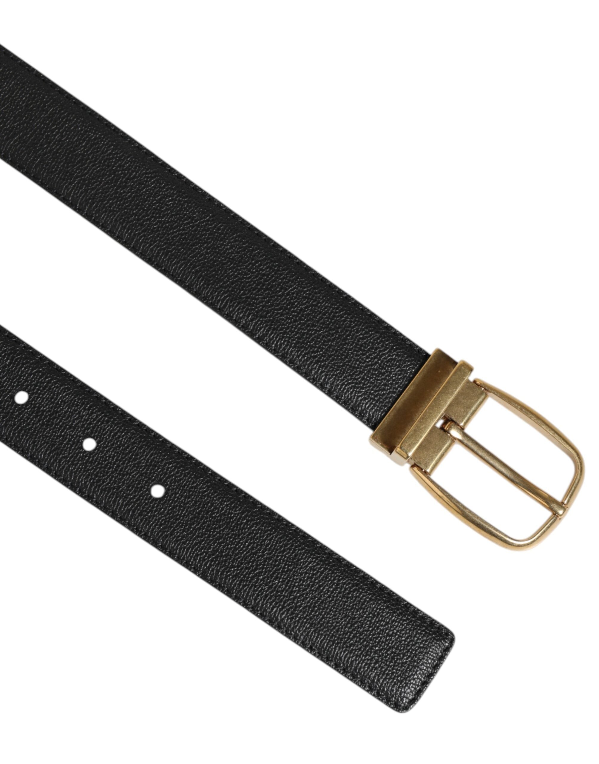 Dolce & Gabbana Black Leather Classic Metal Logo Buckle Belt Dolce & Gabbana