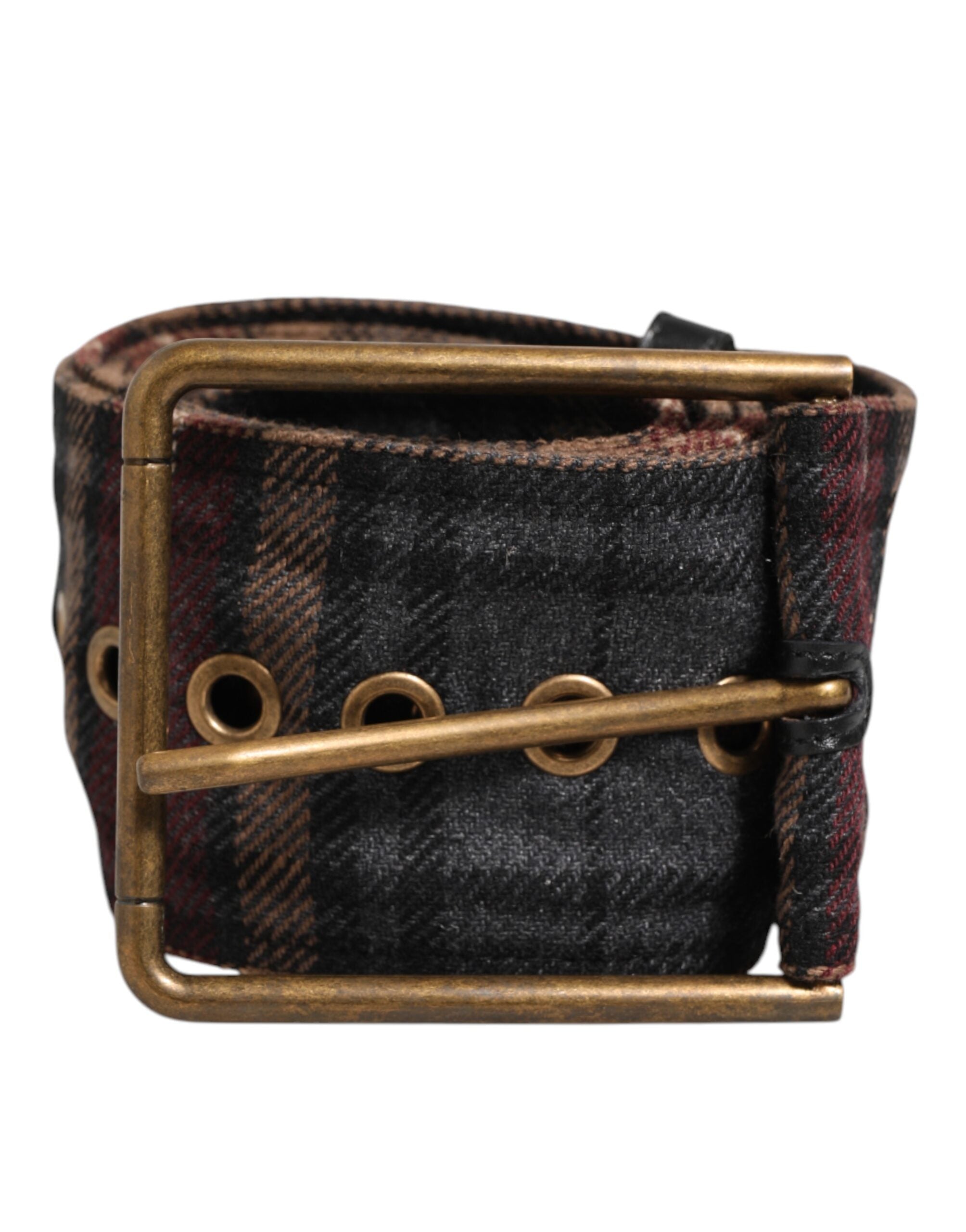 Dolce & Gabbana Plaid Fabric Logo Plate Brass Buckle Belt Dolce & Gabbana