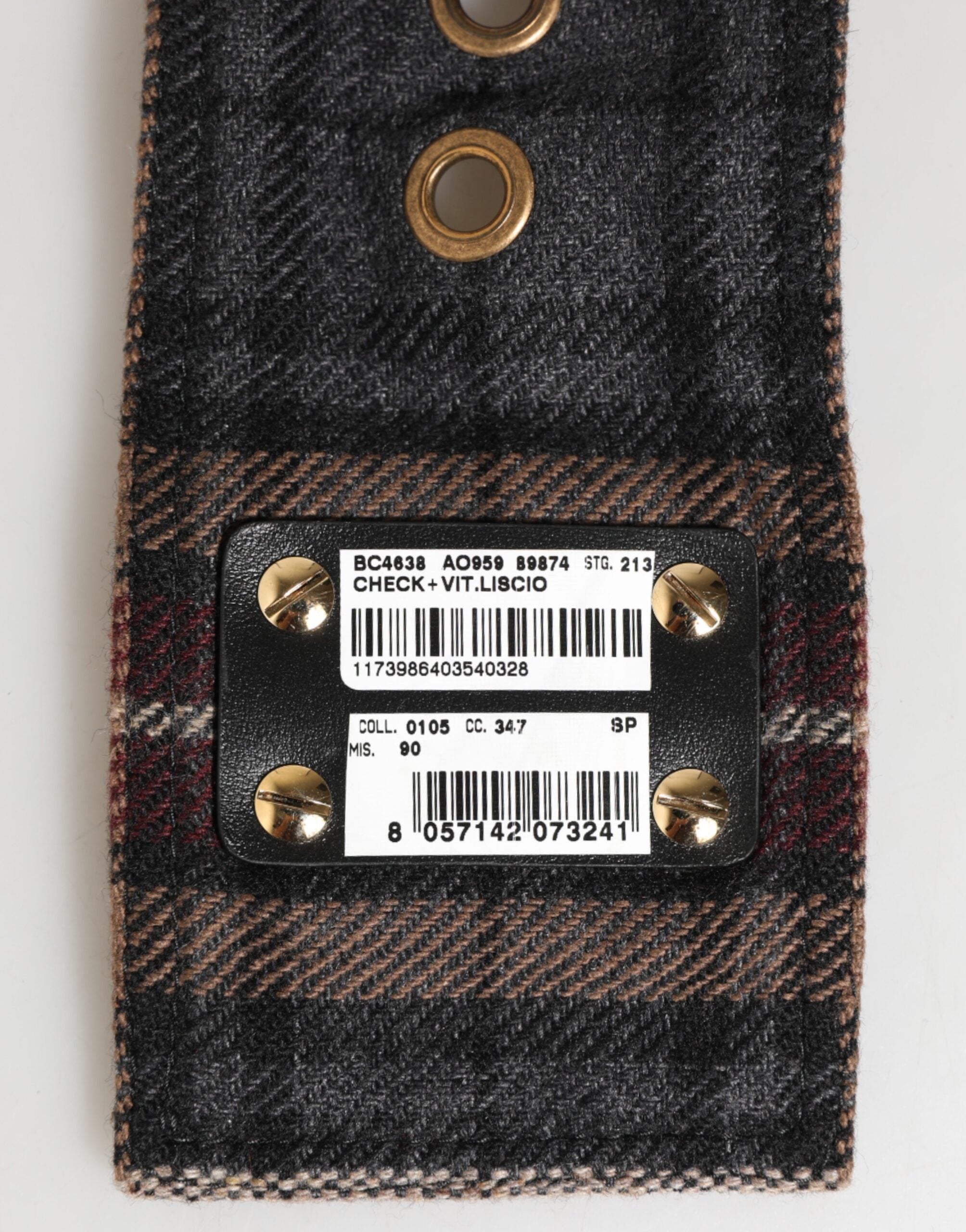 Dolce & Gabbana Plaid Fabric Logo Plate Brass Buckle Belt Dolce & Gabbana