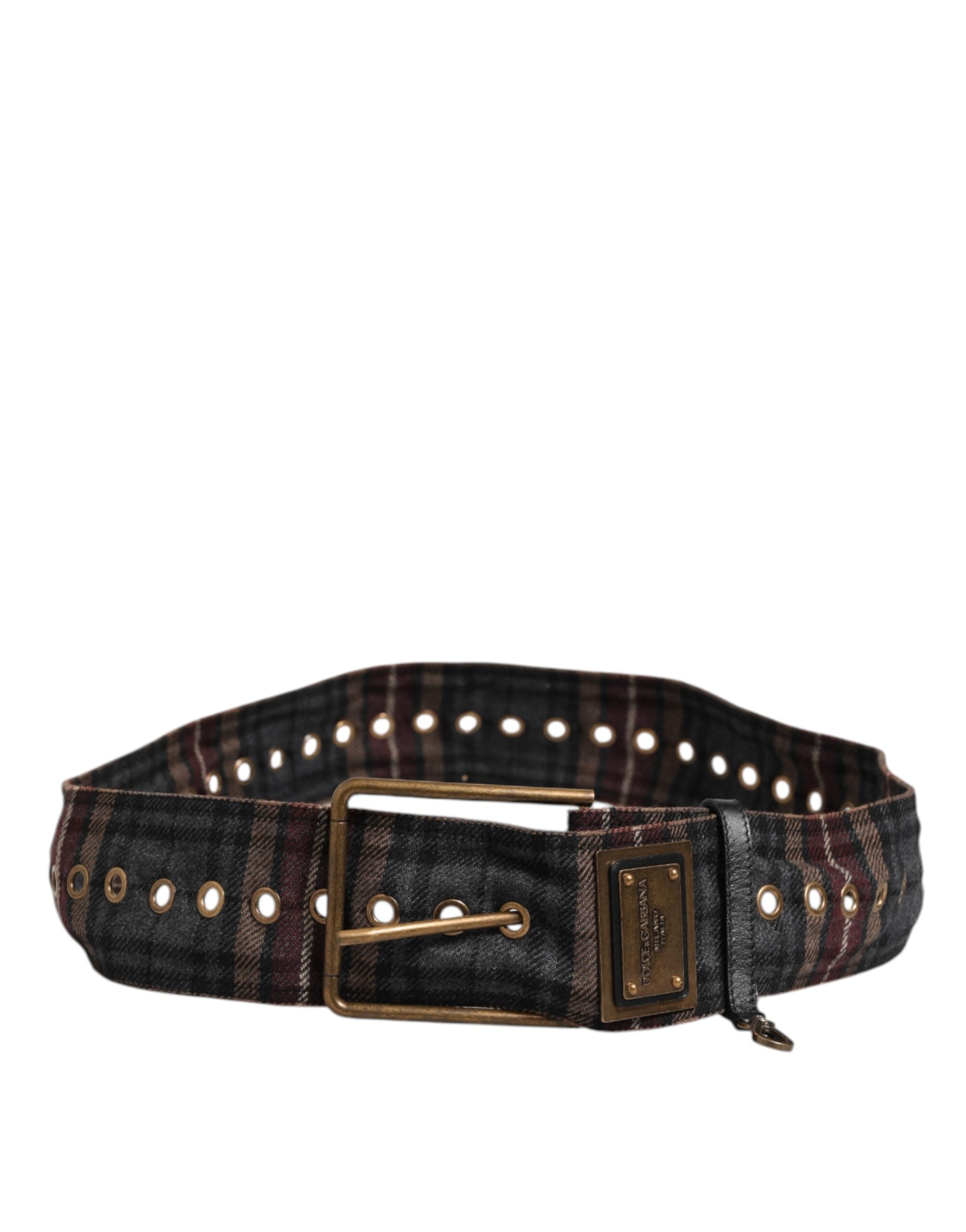 Dolce & Gabbana Plaid Fabric Logo Plate Brass Buckle Belt Dolce & Gabbana