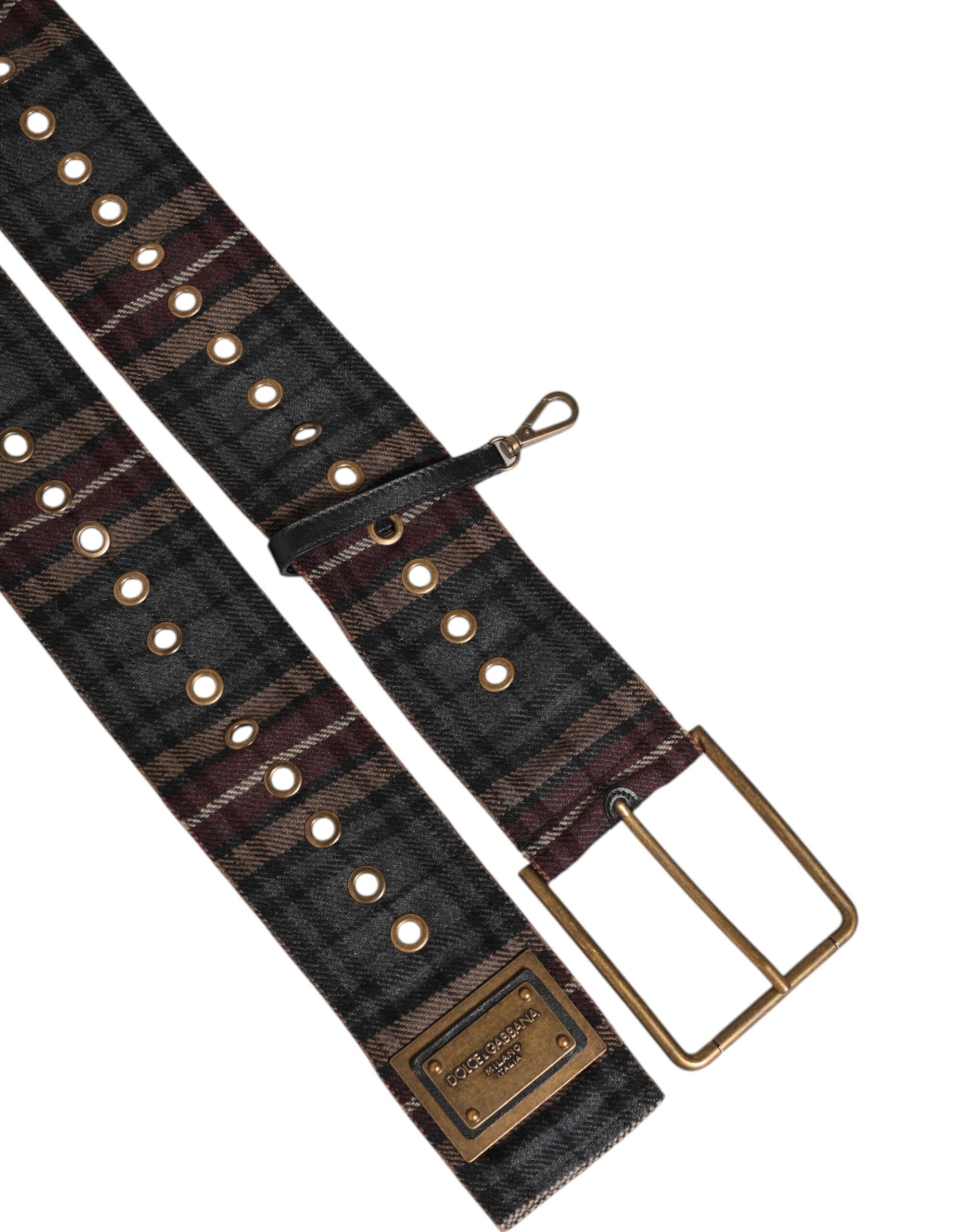 Dolce & Gabbana Plaid Fabric Logo Plate Brass Buckle Belt Dolce & Gabbana