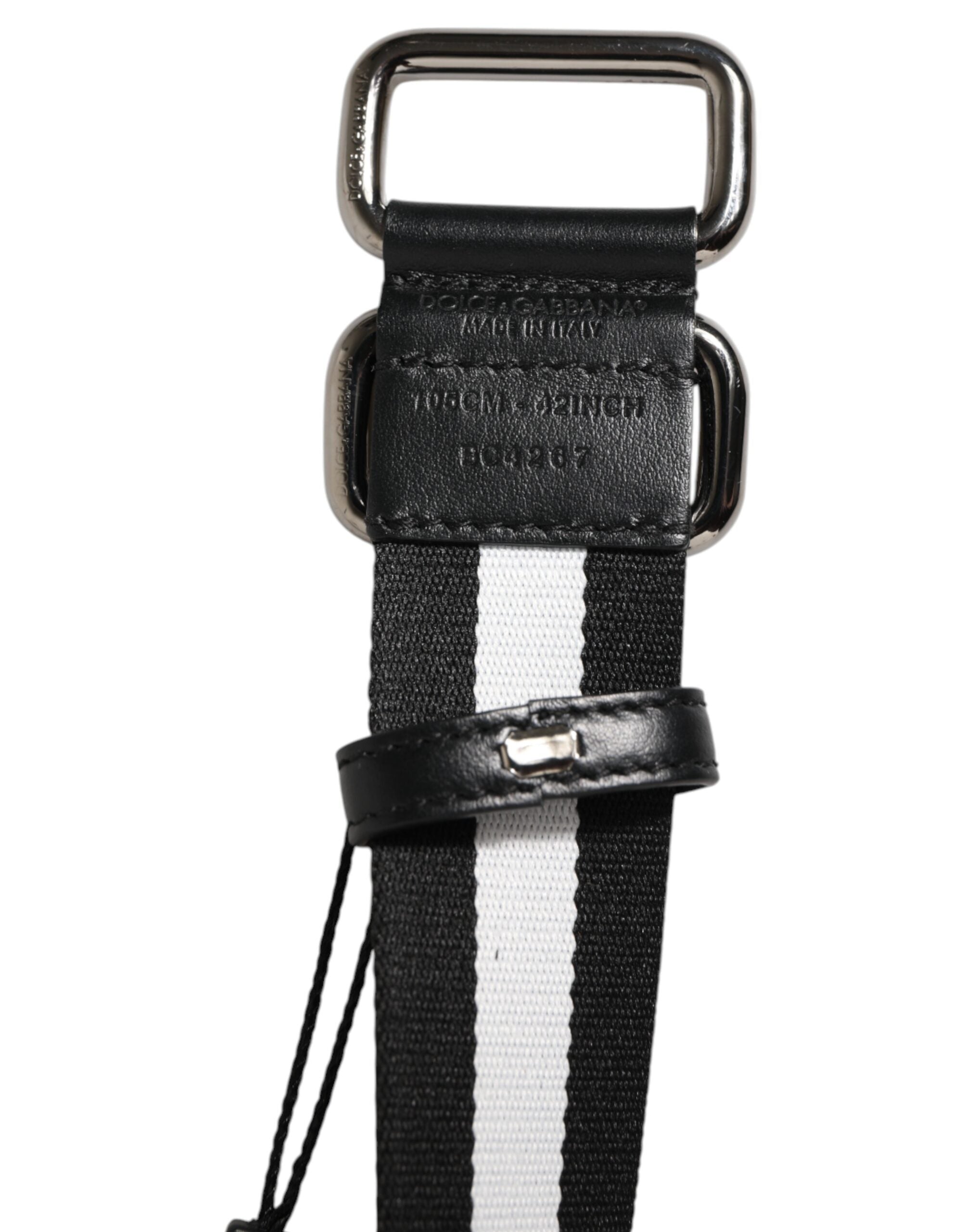 Dolce & Gabbana Black White Striped Logo Metal Buckle Belt Dolce & Gabbana