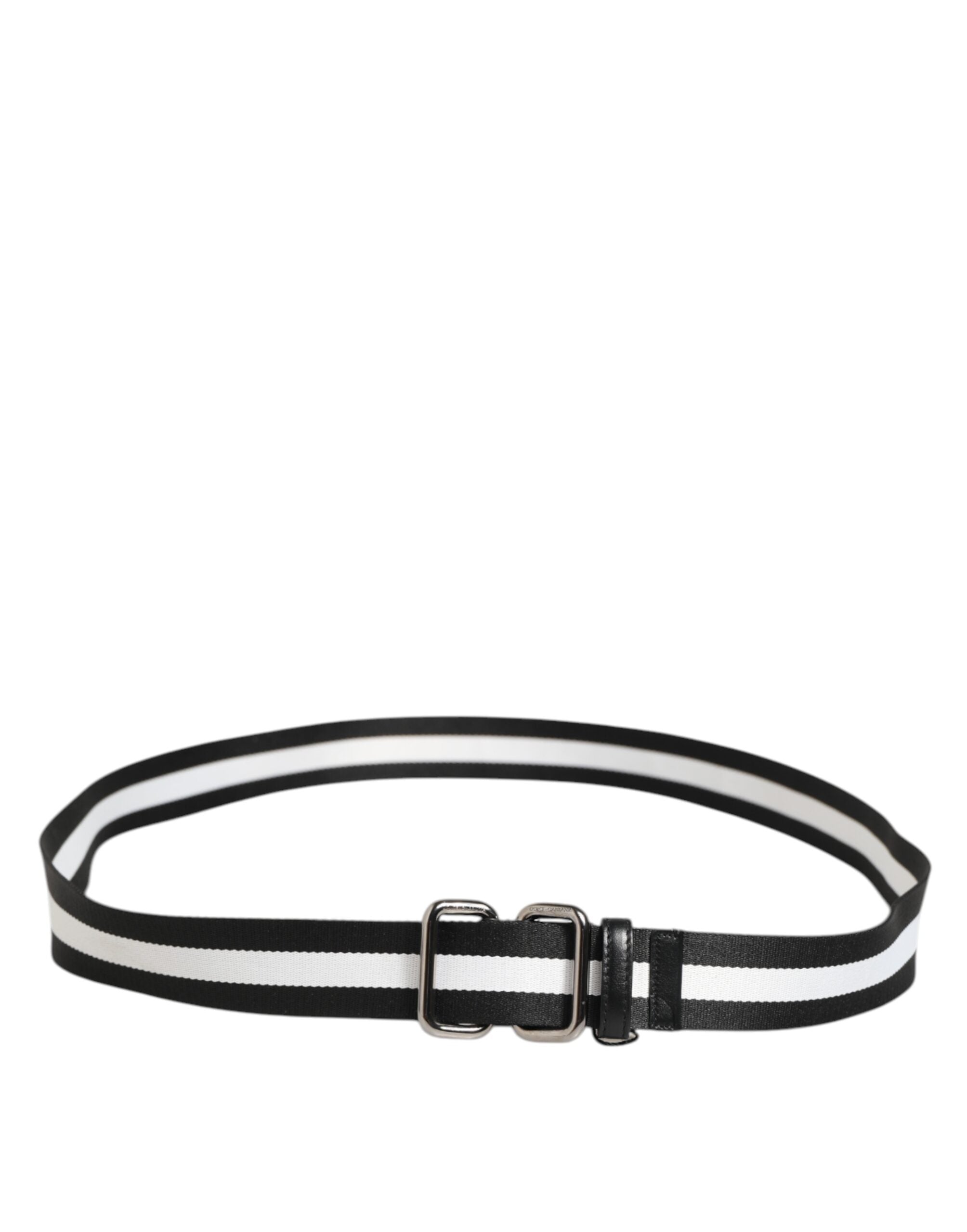 Dolce & Gabbana Black White Striped Logo Metal Buckle Belt Dolce & Gabbana