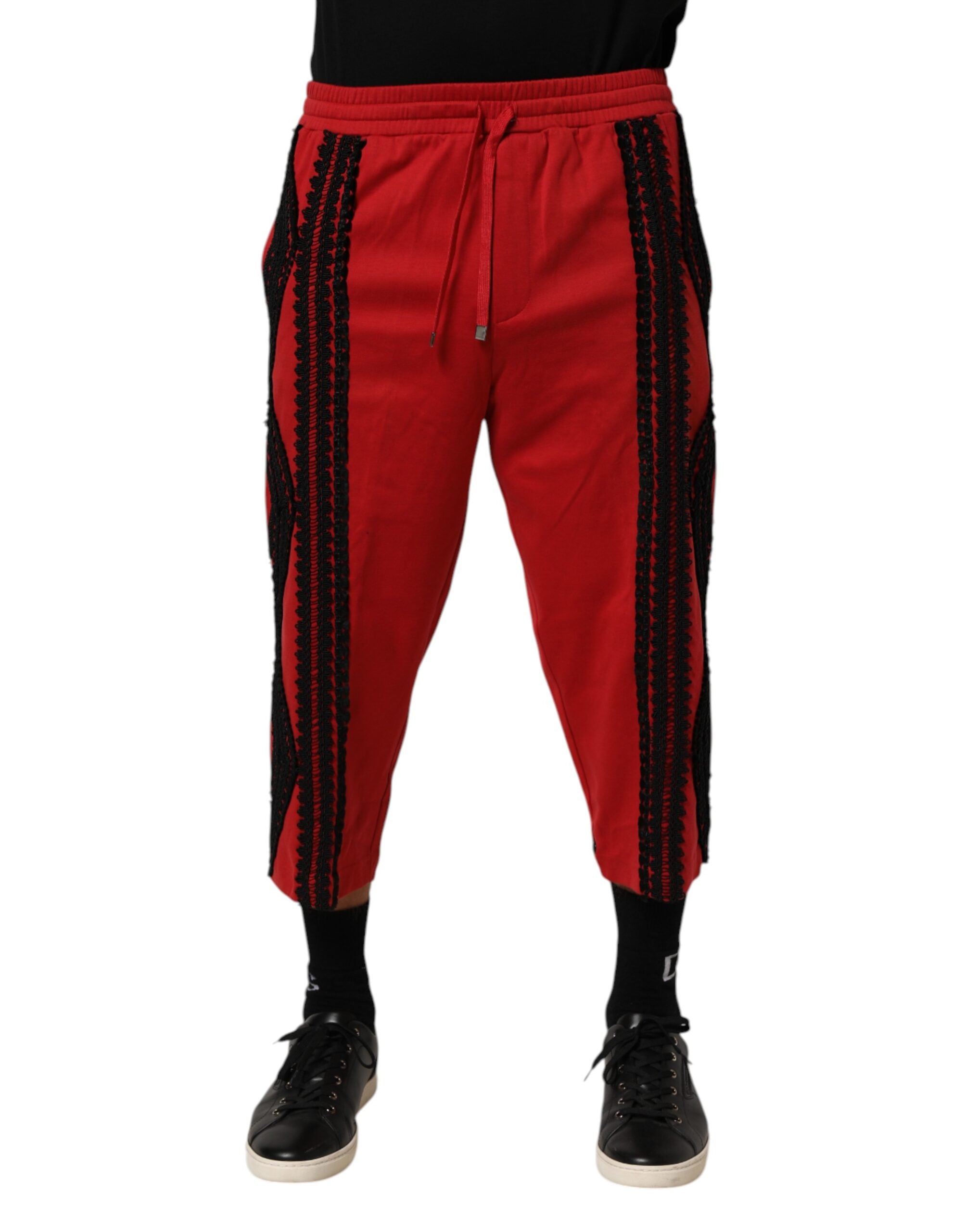 Dolce & Gabbana Red Embroidered Casual Cropped Trouser Pants Dolce & Gabbana