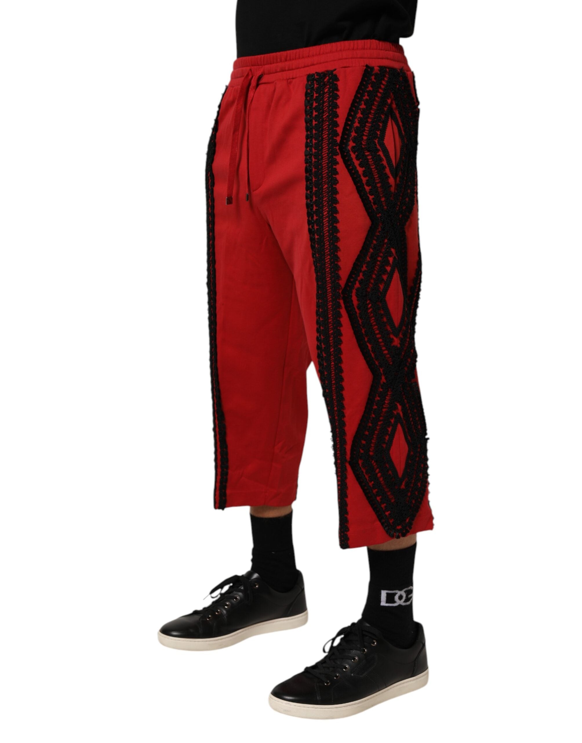 Dolce & Gabbana Red Embroidered Casual Cropped Trouser Pants Dolce & Gabbana