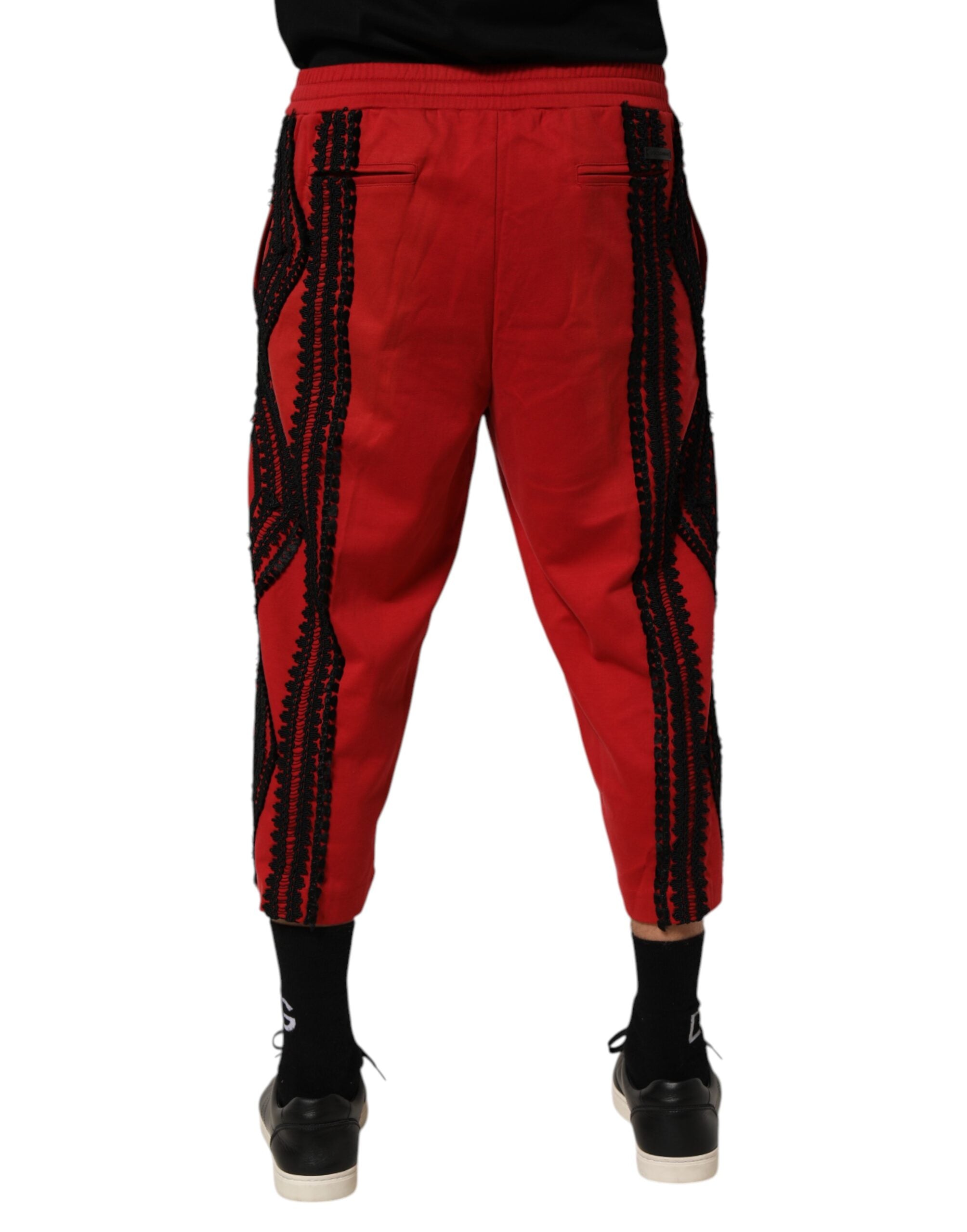 Dolce & Gabbana Red Embroidered Casual Cropped Trouser Pants Dolce & Gabbana
