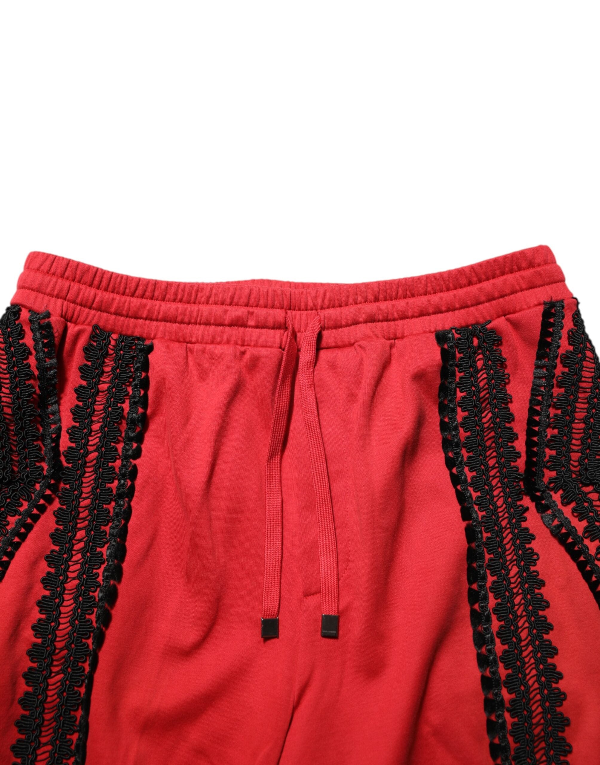 Dolce & Gabbana Red Embroidered Casual Cropped Trouser Pants Dolce & Gabbana
