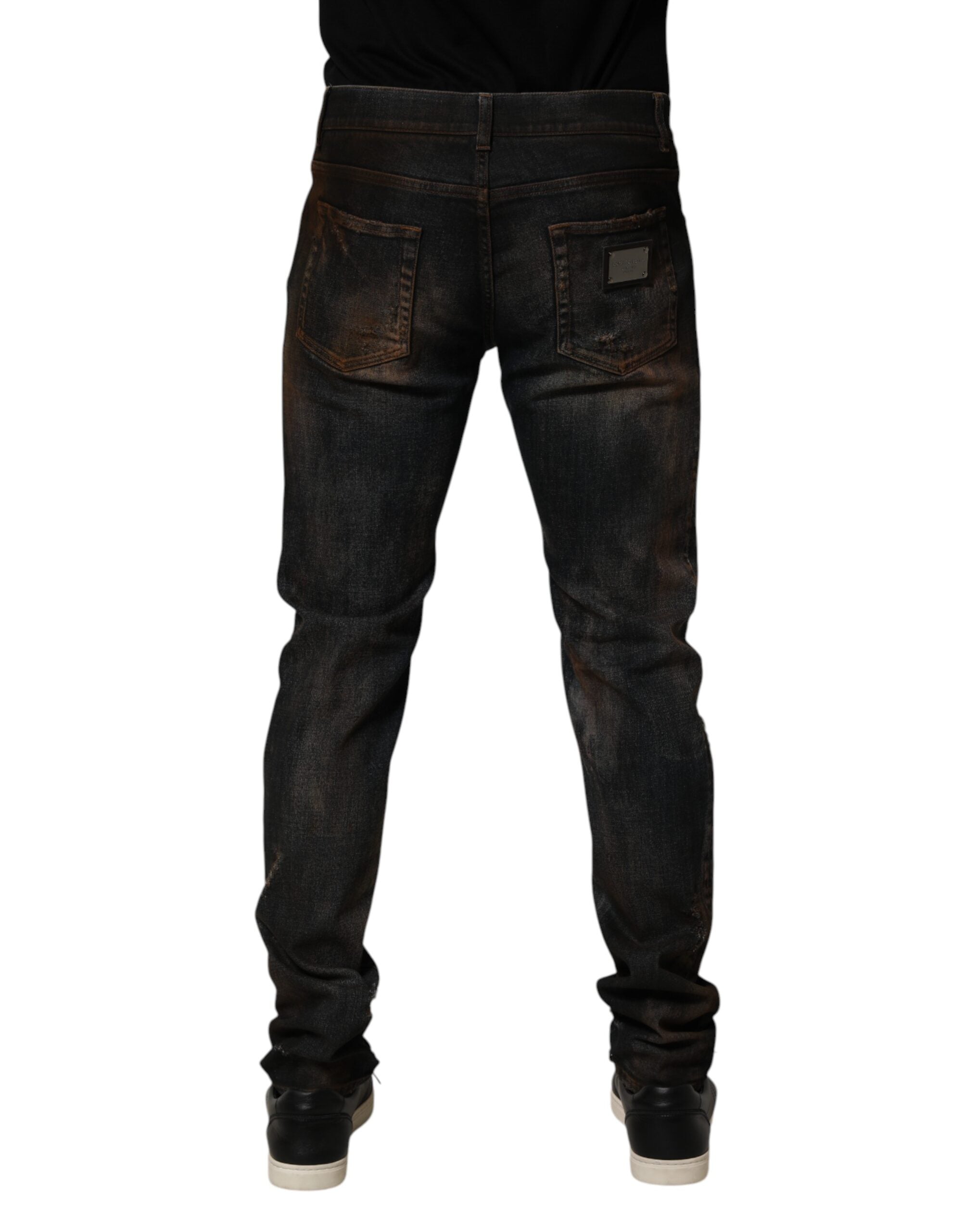 Dolce & Gabbana Black Cotton Skinny Tattered Men Denim Jeans Dolce & Gabbana