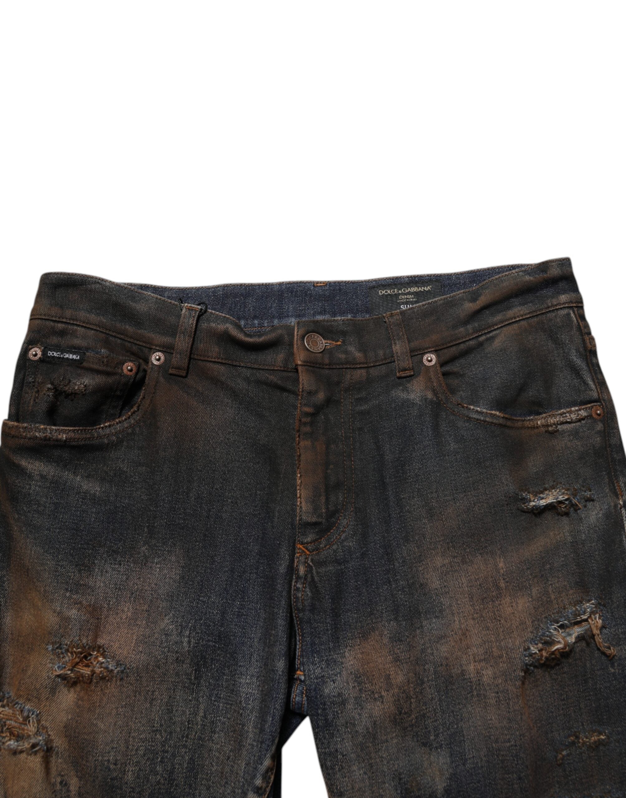 Dolce & Gabbana Black Cotton Skinny Tattered Men Denim Jeans Dolce & Gabbana