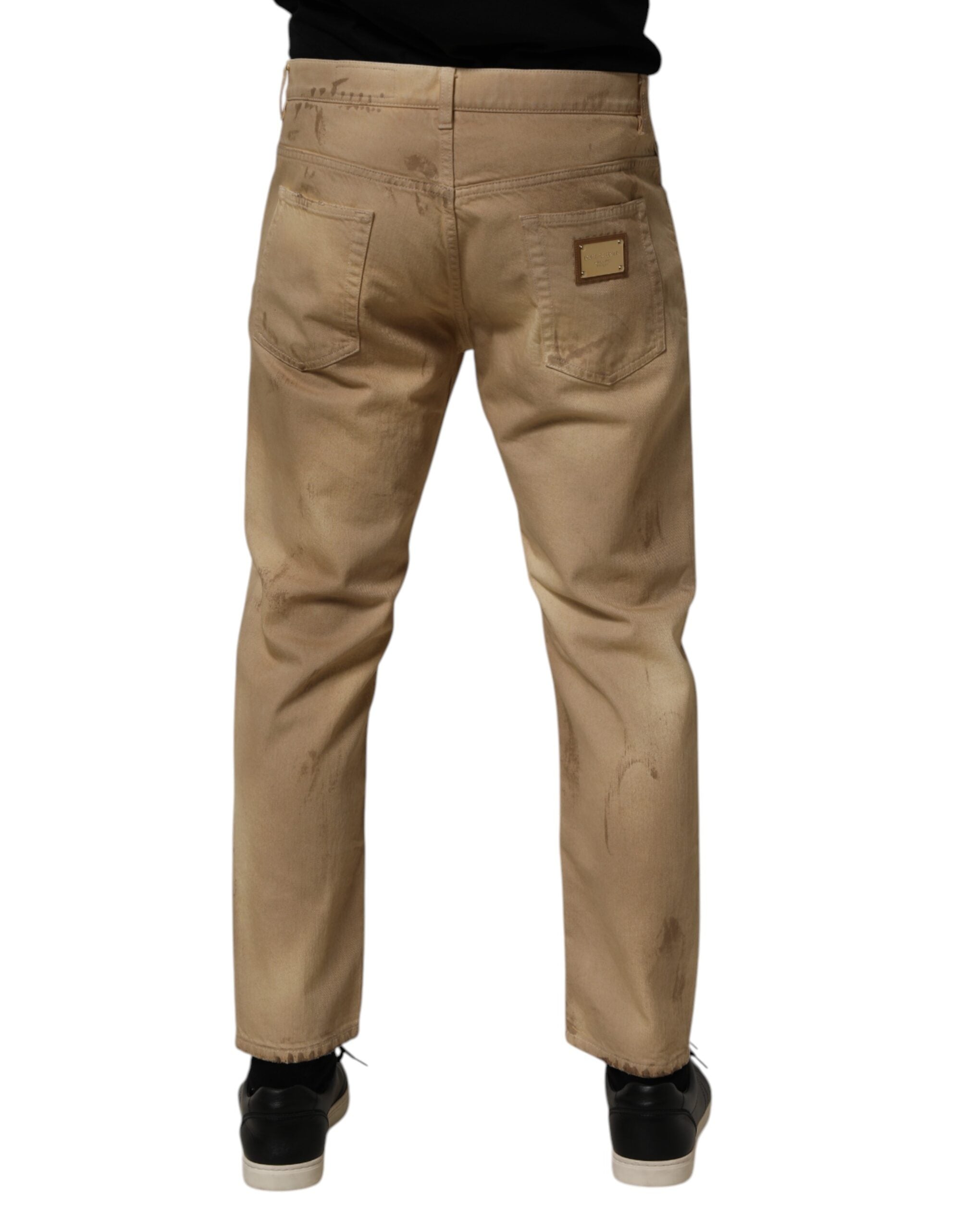 Dolce & Gabbana Beige Cotton Loose Tattered Men Denim Jeans Dolce & Gabbana