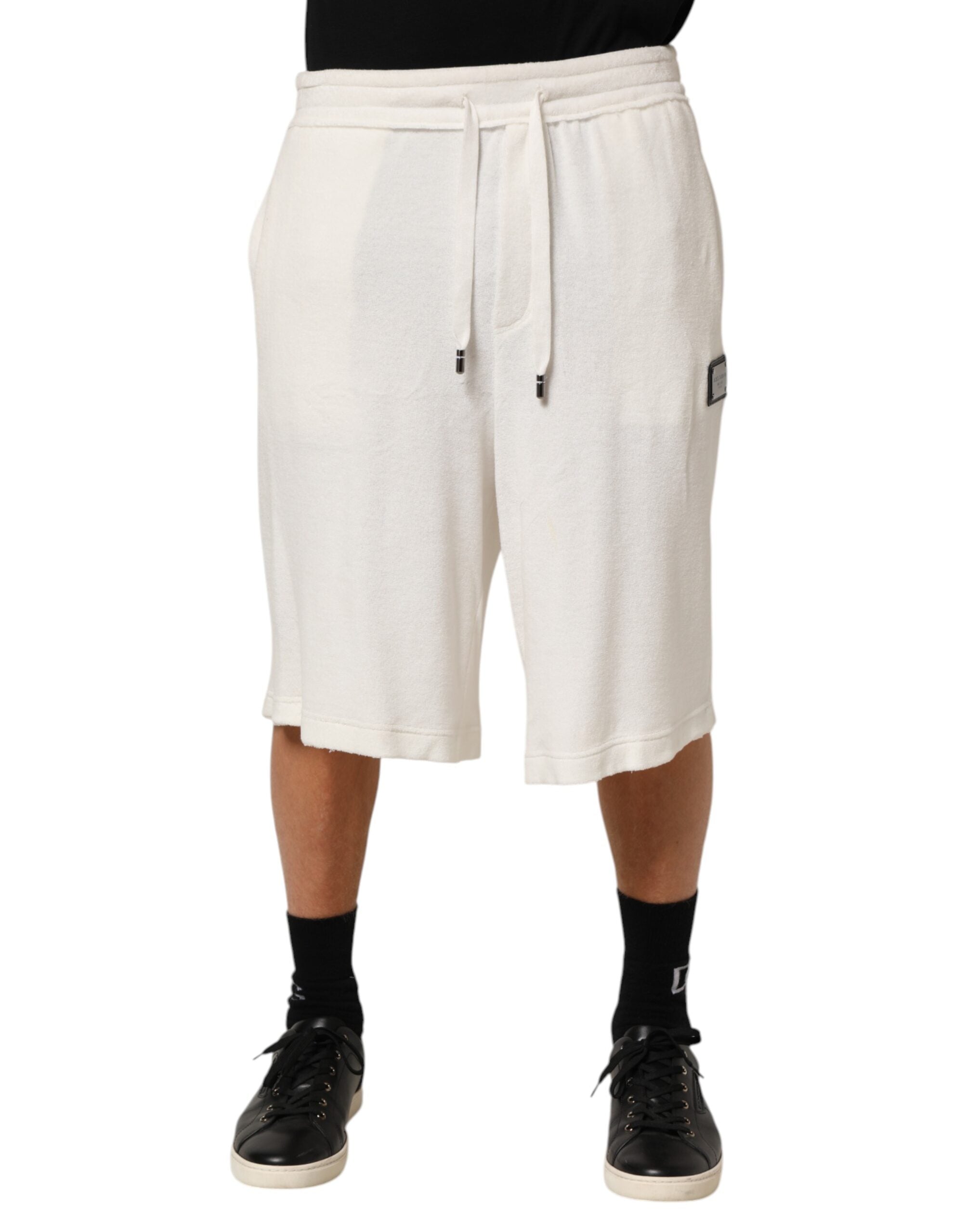 Dolce & Gabbana White Cotton Logo Plaque Men Bermuda Shorts Dolce & Gabbana