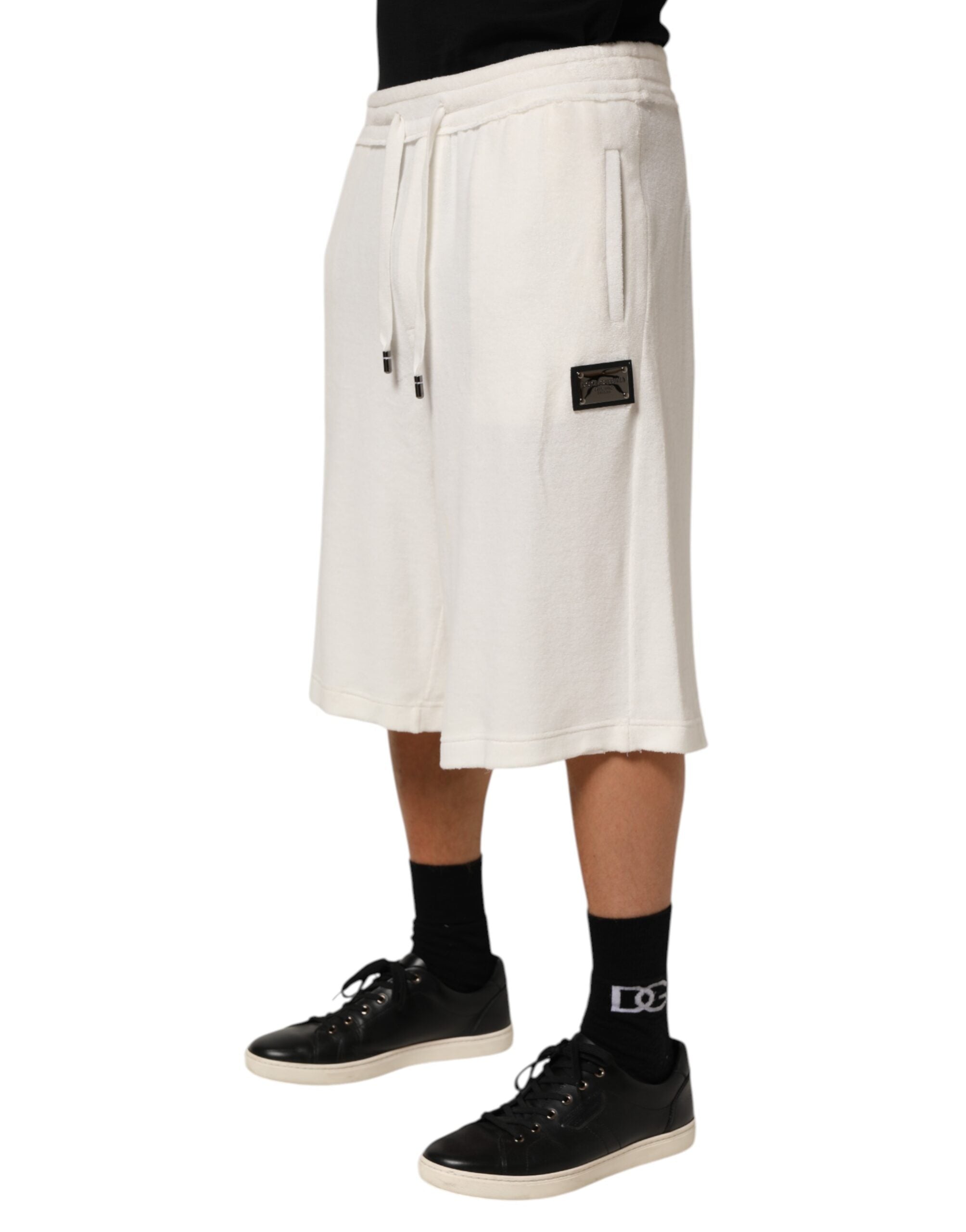 Dolce & Gabbana White Cotton Logo Plaque Men Bermuda Shorts Dolce & Gabbana