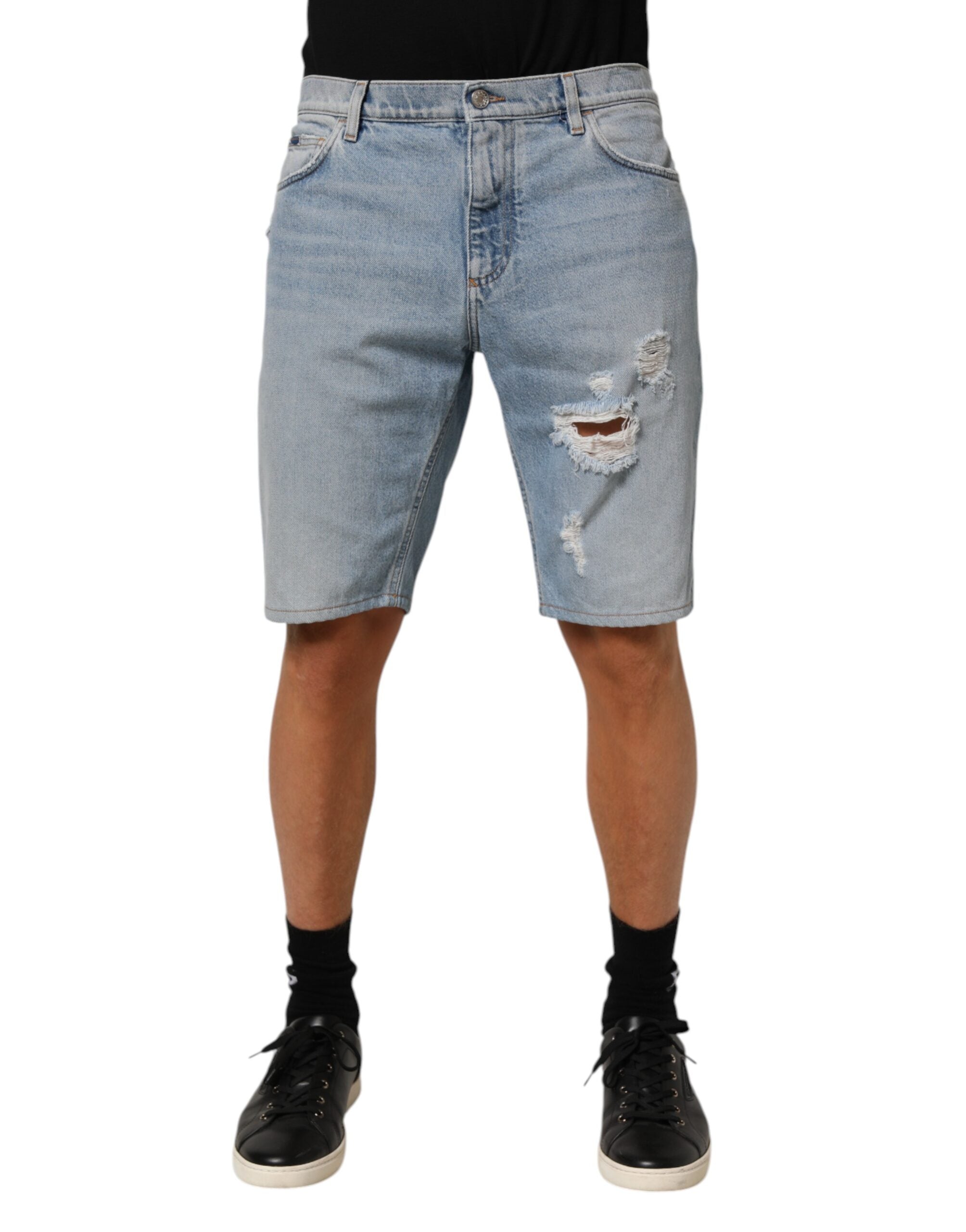 Dolce & Gabbana Blue Cotton Distressed Denim Bermuda  Shorts Dolce & Gabbana