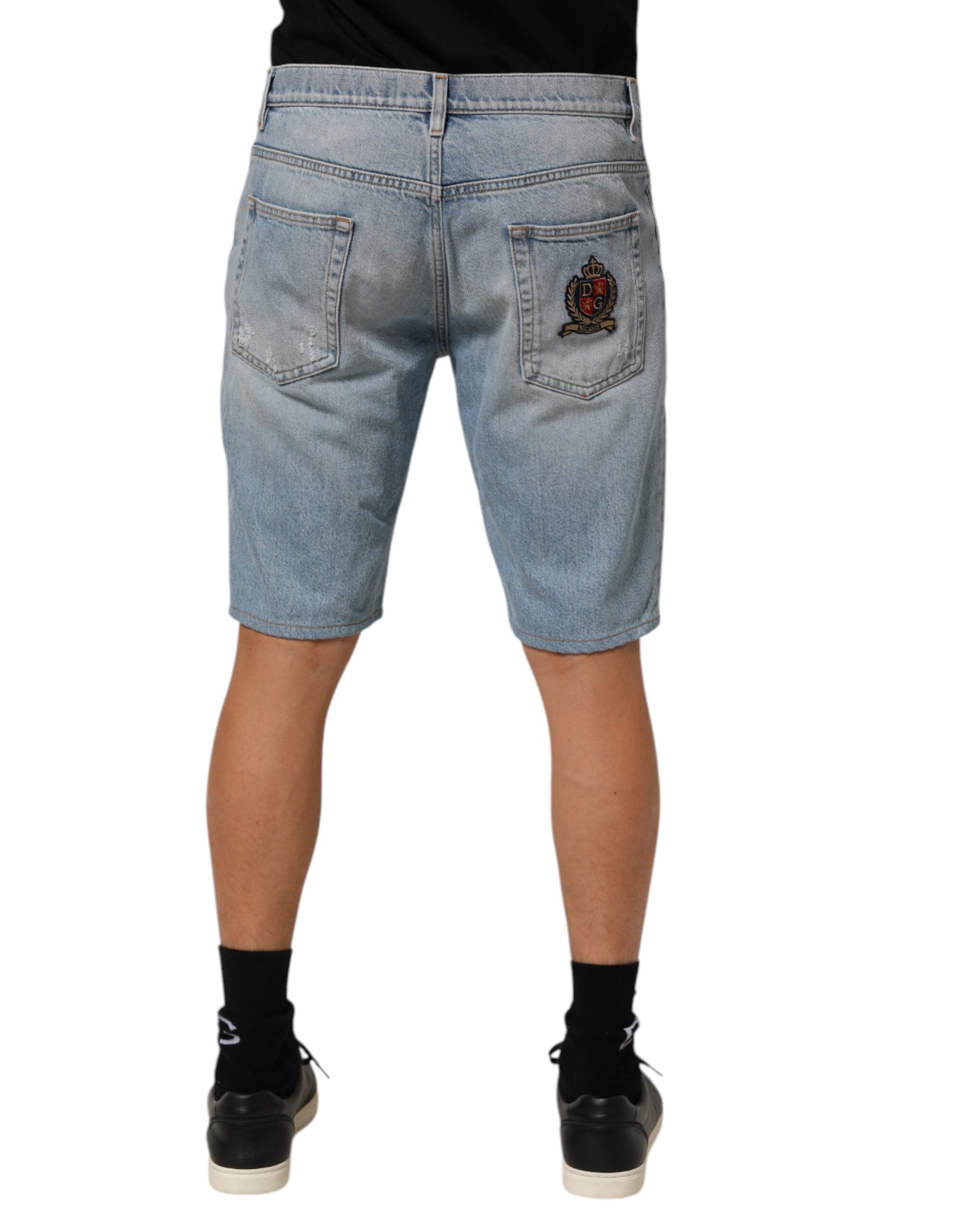 Dolce & Gabbana Blue Cotton Distressed Denim Bermuda  Shorts Dolce & Gabbana