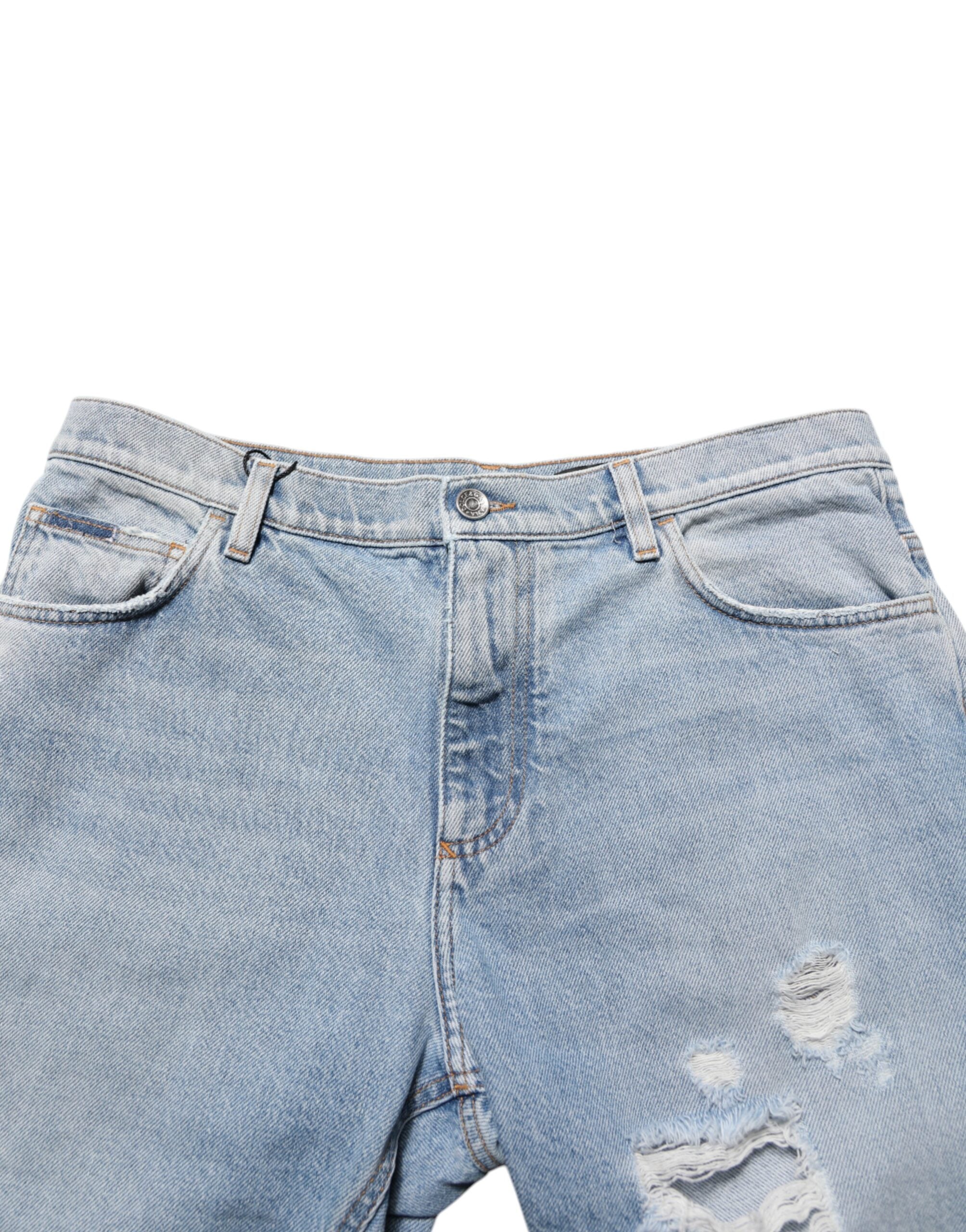 Dolce & Gabbana Blue Cotton Distressed Denim Bermuda  Shorts Dolce & Gabbana