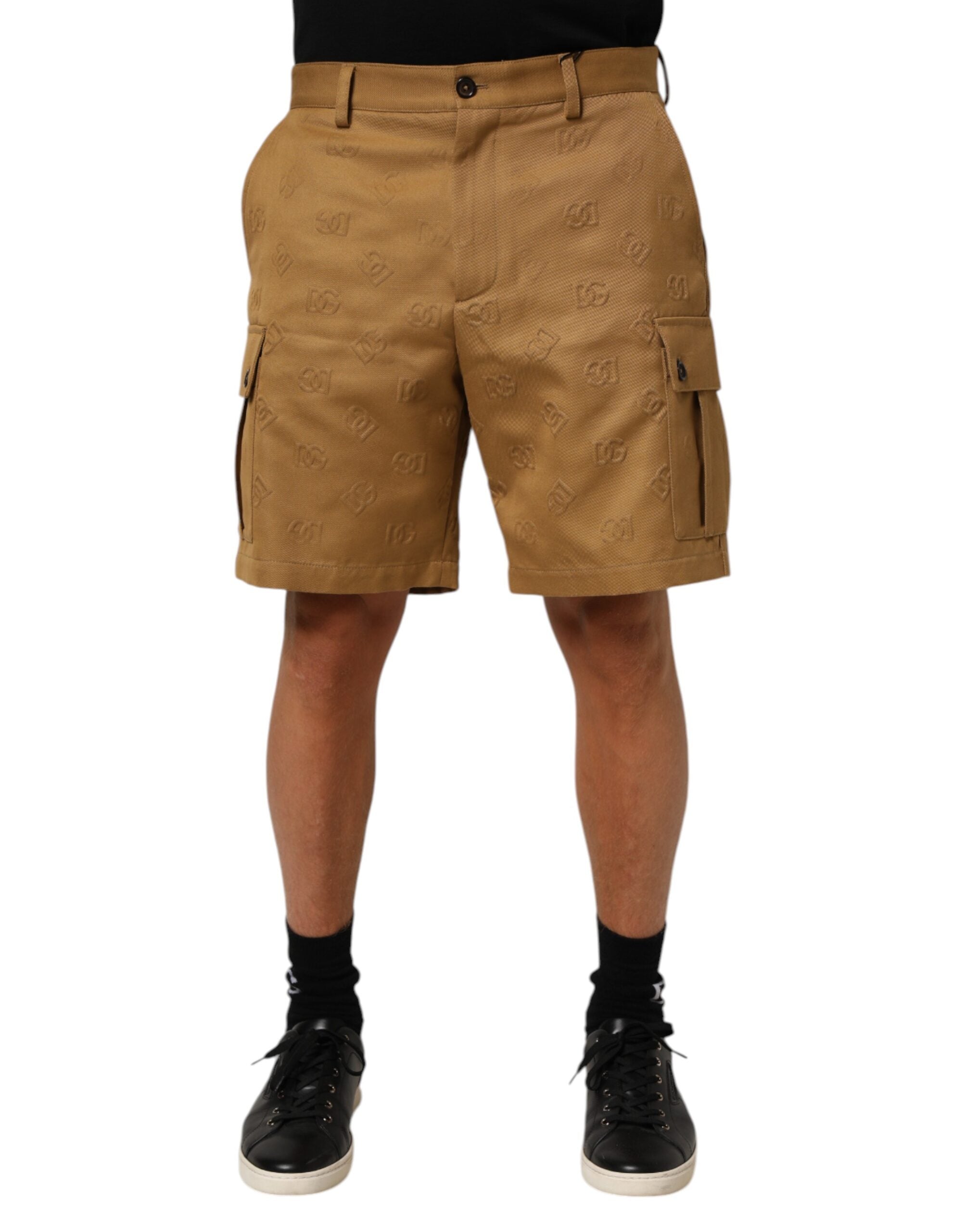 Dolce & Gabbana Brown Cotton Stretch Logo CargoBermuda Shorts Dolce & Gabbana
