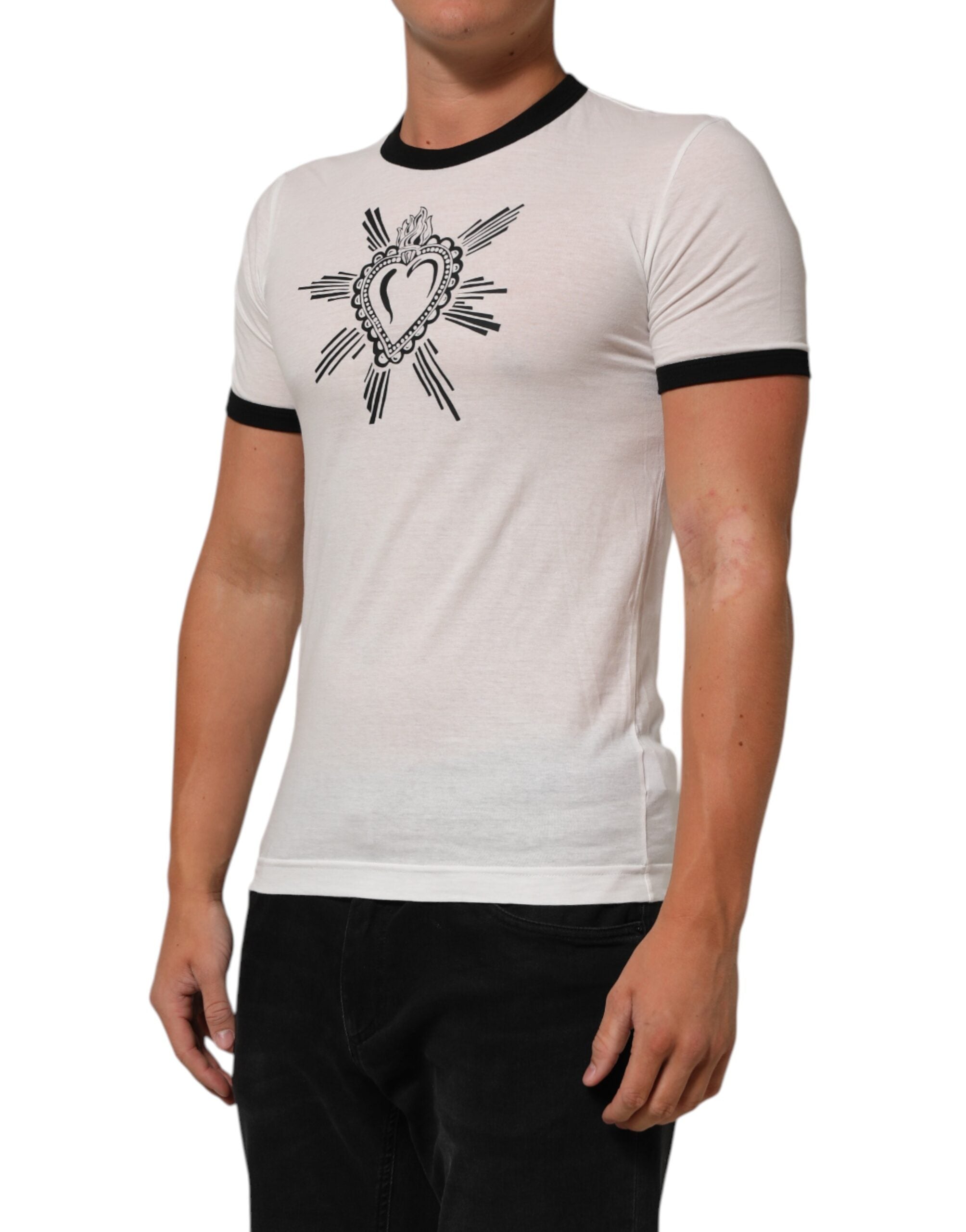 Dolce & Gabbana White Sacred Heart Cotton Crew Neck T-shirt Dolce & Gabbana