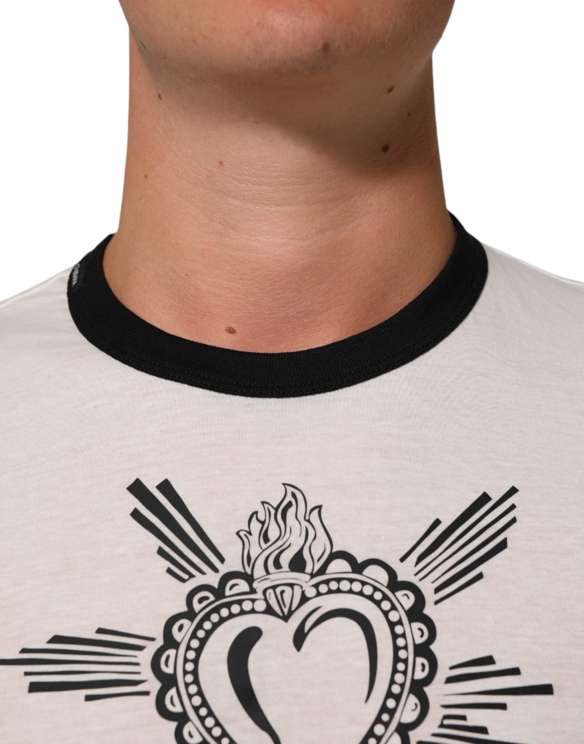 Dolce & Gabbana White Sacred Heart Cotton Crew Neck T-shirt Dolce & Gabbana