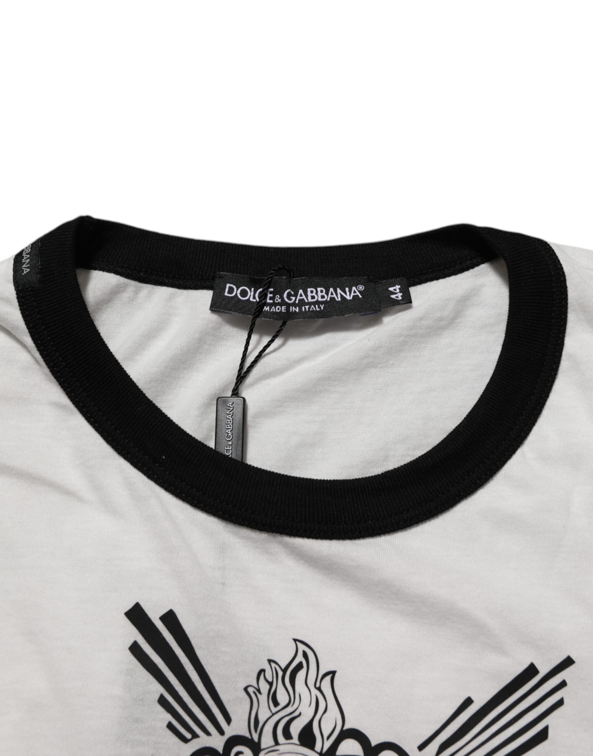 Dolce & Gabbana White Sacred Heart Cotton Crew Neck T-shirt Dolce & Gabbana