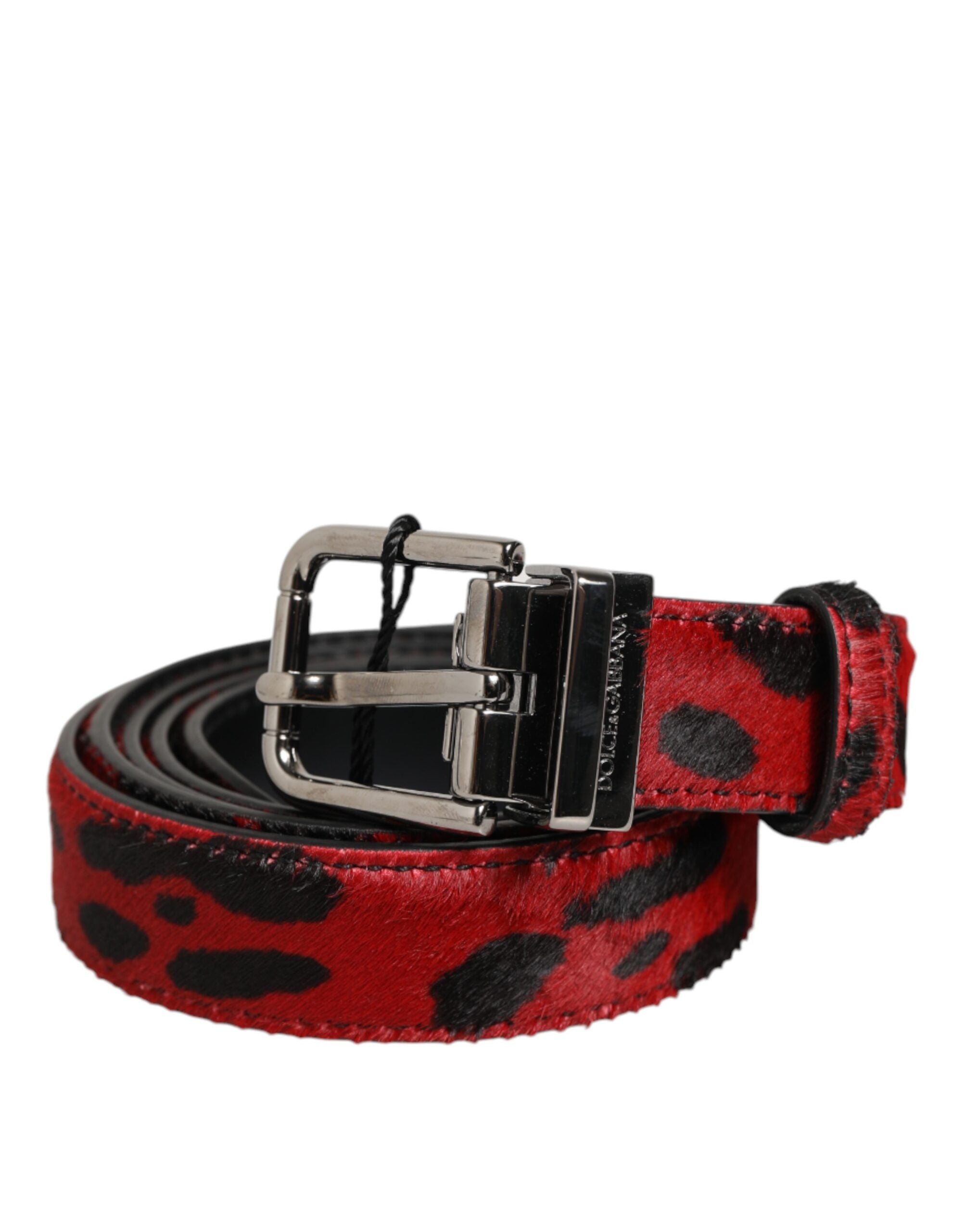 Dolce & Gabbana Red Black Pony Leather Metal Buckle Men Belt Dolce & Gabbana