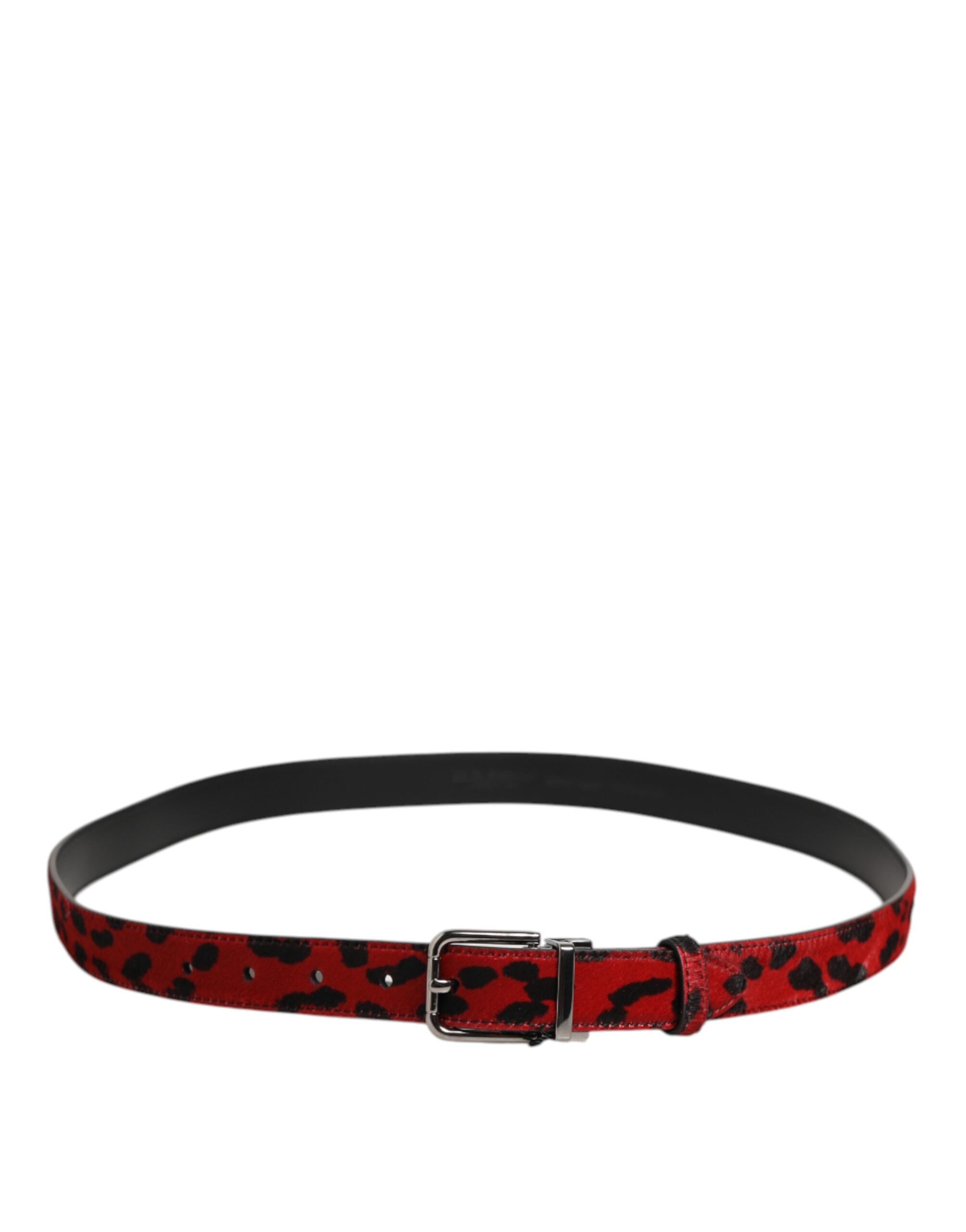Dolce & Gabbana Red Black Pony Leather Metal Buckle Men Belt Dolce & Gabbana