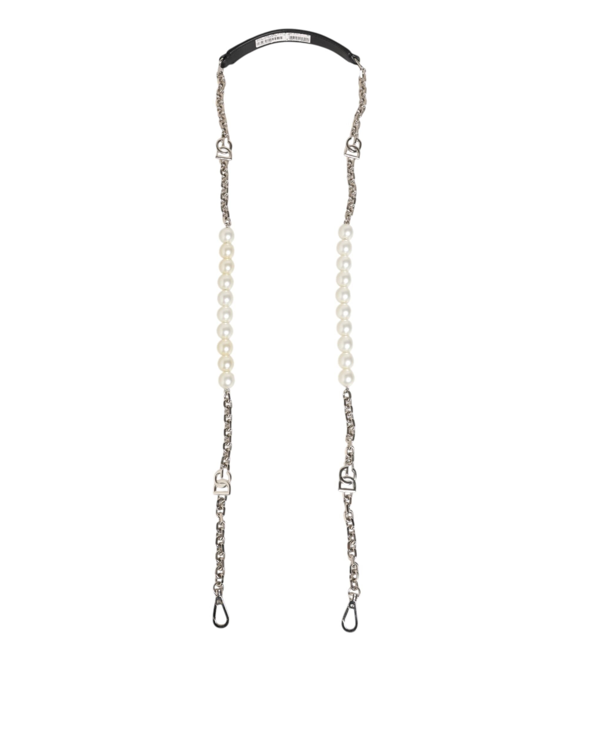 Dolce & Gabbana Black Leather Pearl Chain Bag Accessory Shoulder Strap Dolce & Gabbana