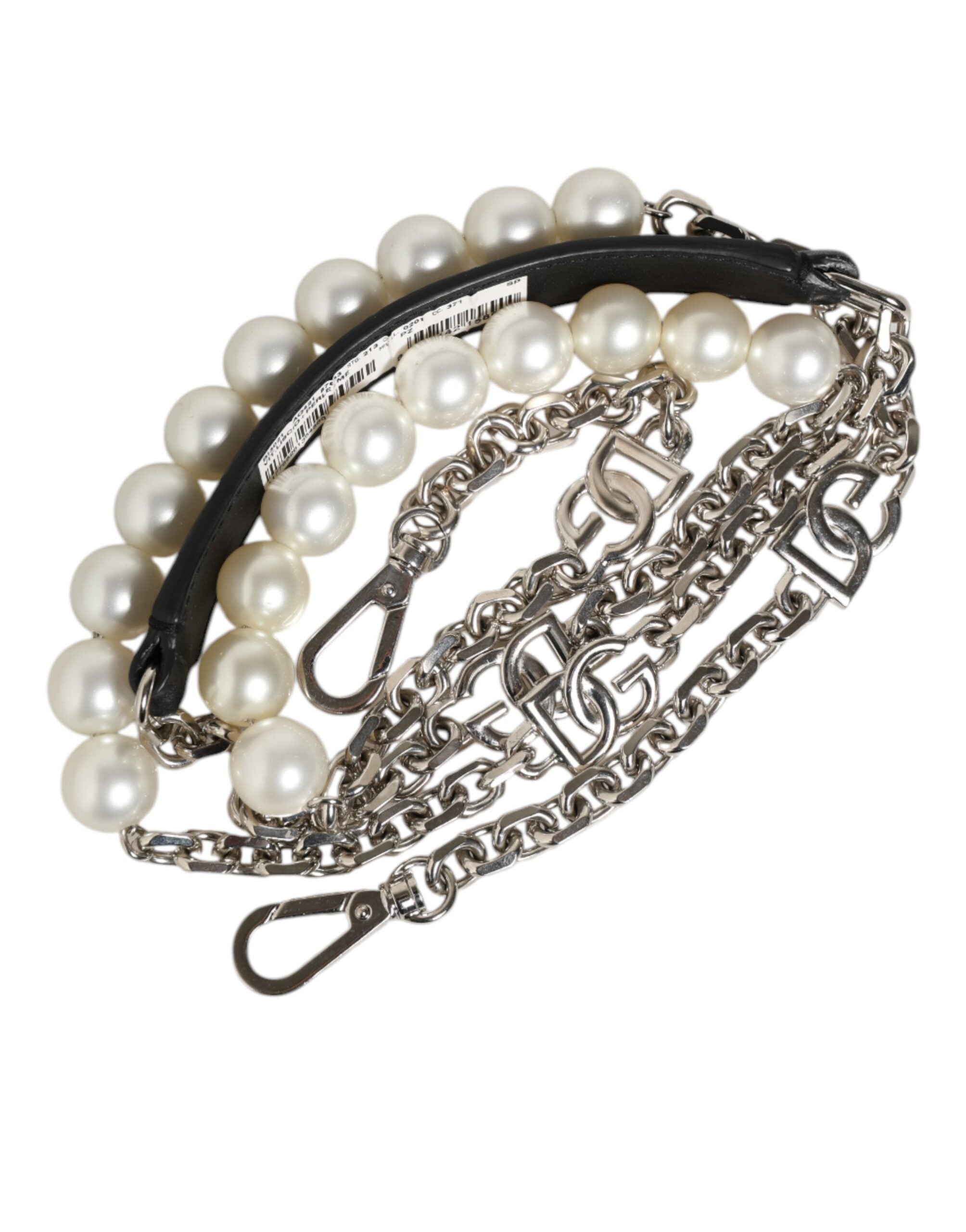 Dolce & Gabbana Black Leather Pearl Chain Bag Accessory Shoulder Strap Dolce & Gabbana
