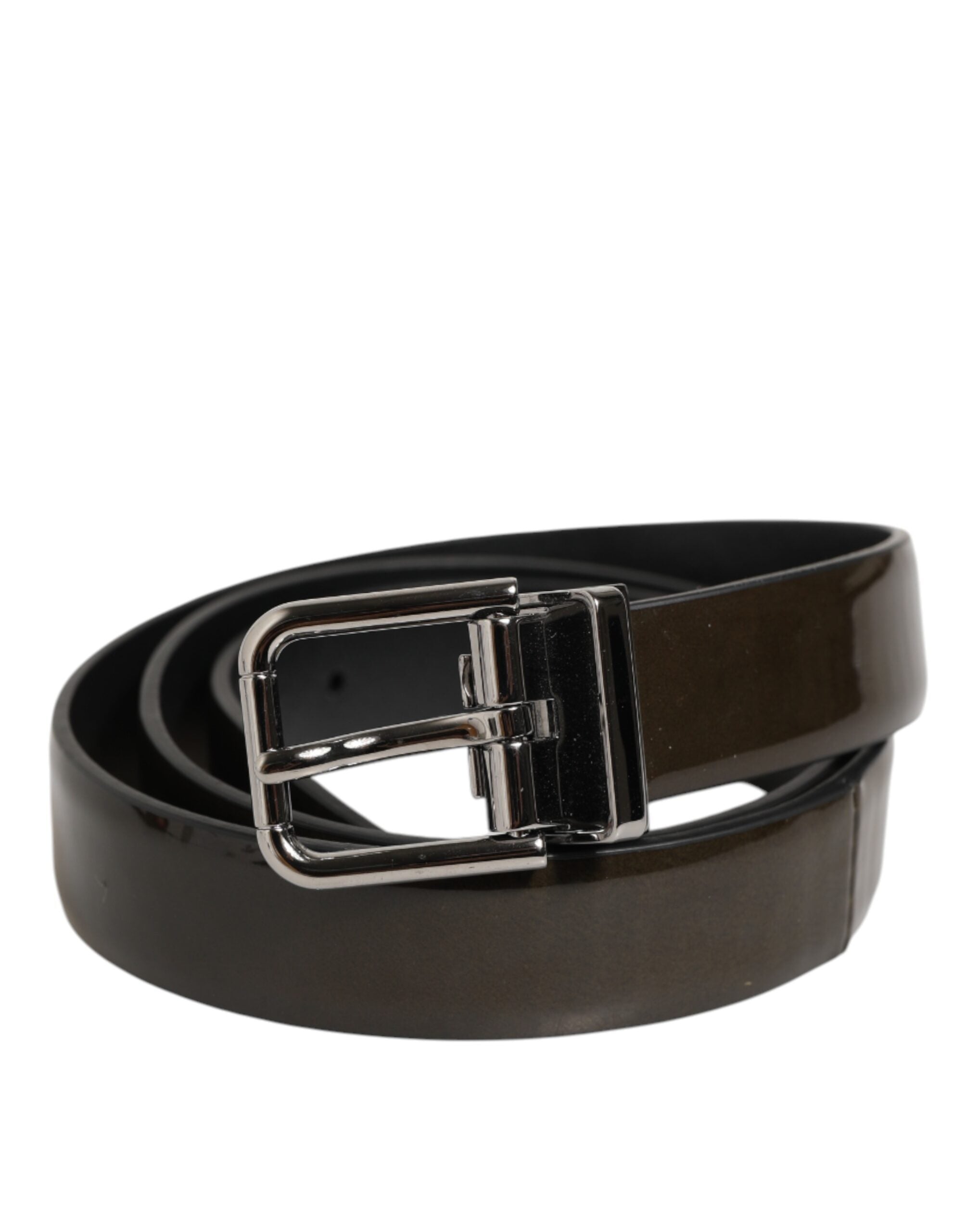 Dolce & Gabbana Brown Glossy Leather Classic Metal Buckle Belt Dolce & Gabbana
