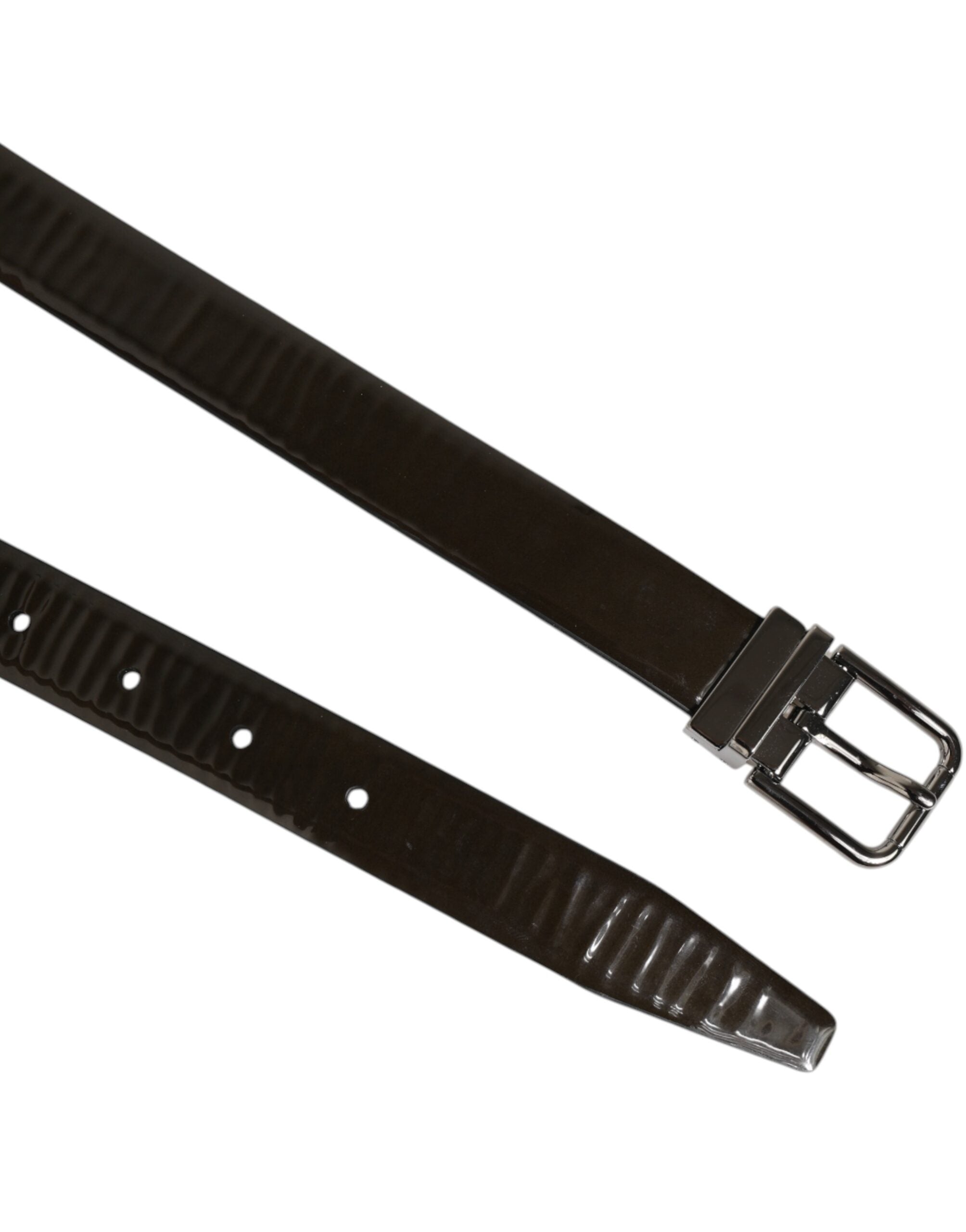 Dolce & Gabbana Brown Glossy Leather Classic Metal Buckle Belt Dolce & Gabbana