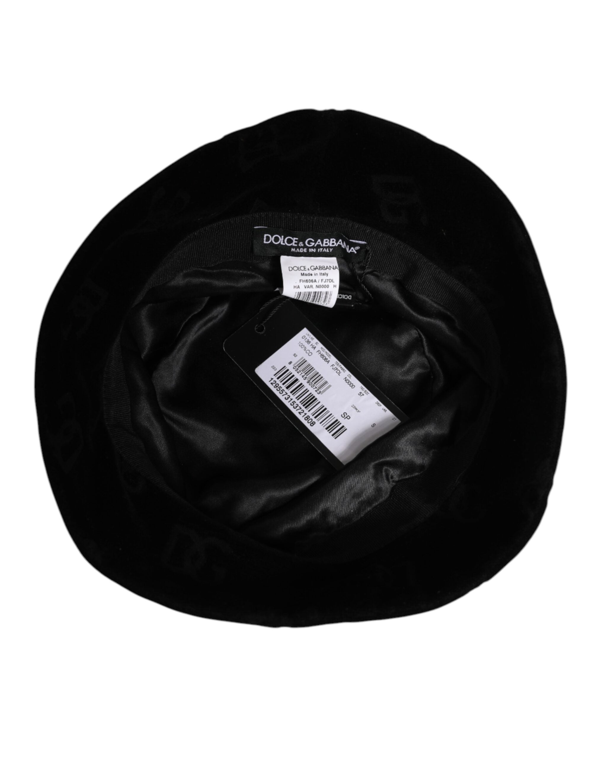 Dolce & Gabbana Black Cotton Suede Bucket Logo Capello Hat Dolce & Gabbana