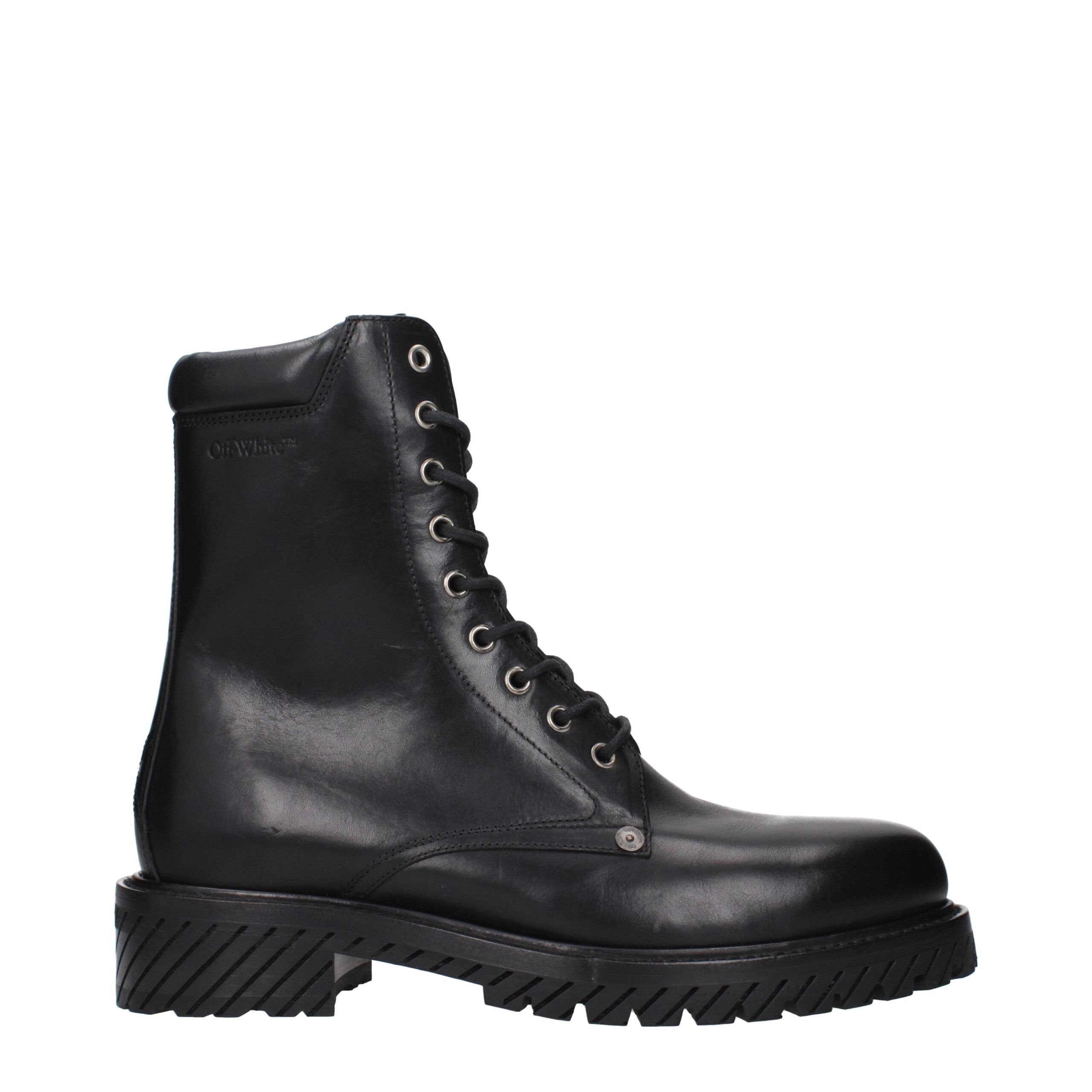 Off-White Black Leather Ankle Boots Off-White
