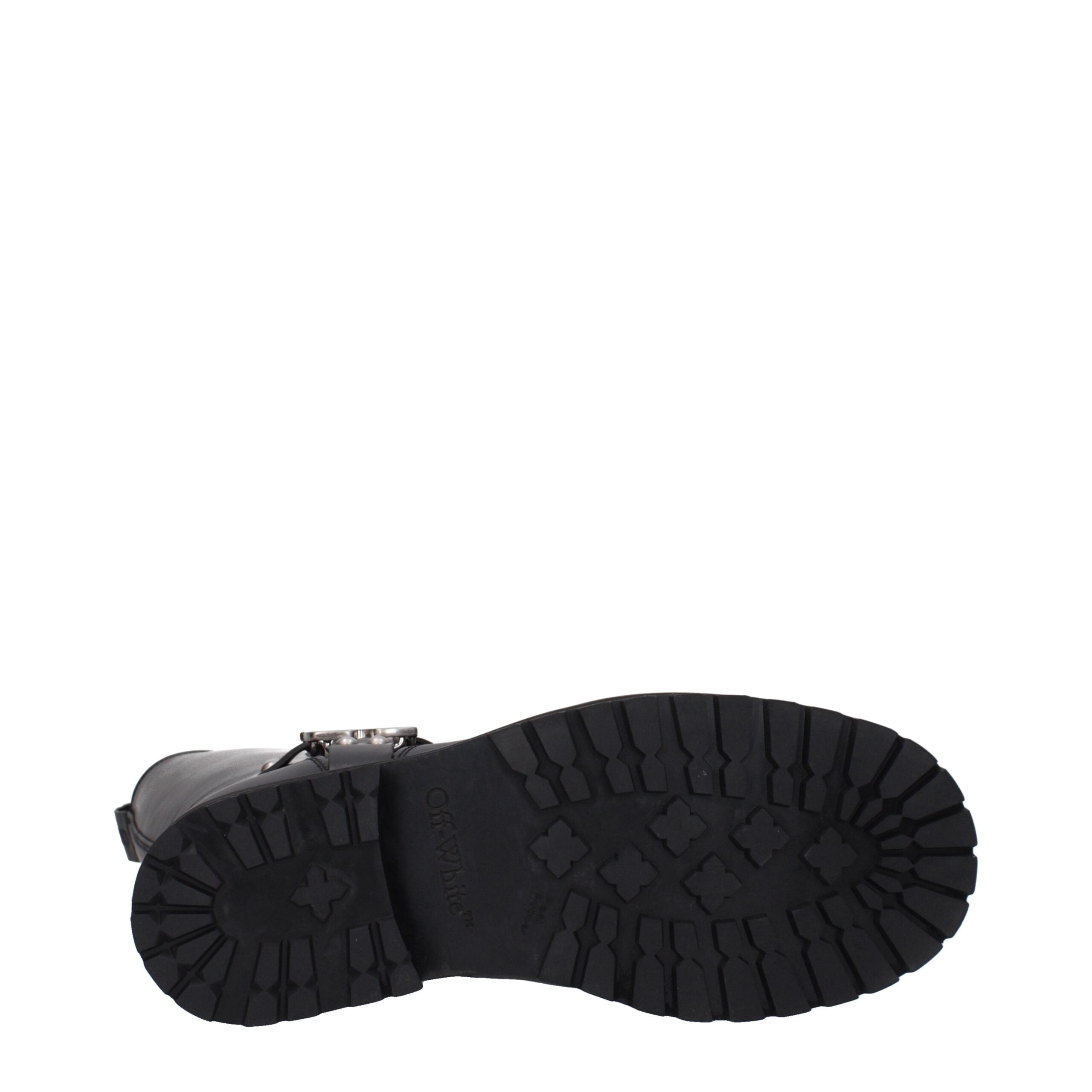 Off-White Black Leather Flat Boots Off-White