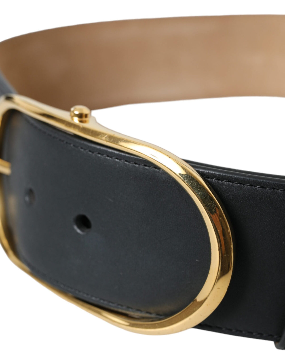 Dolce & Gabbana Black Leather Classic Metal Oval Buckle Belt
