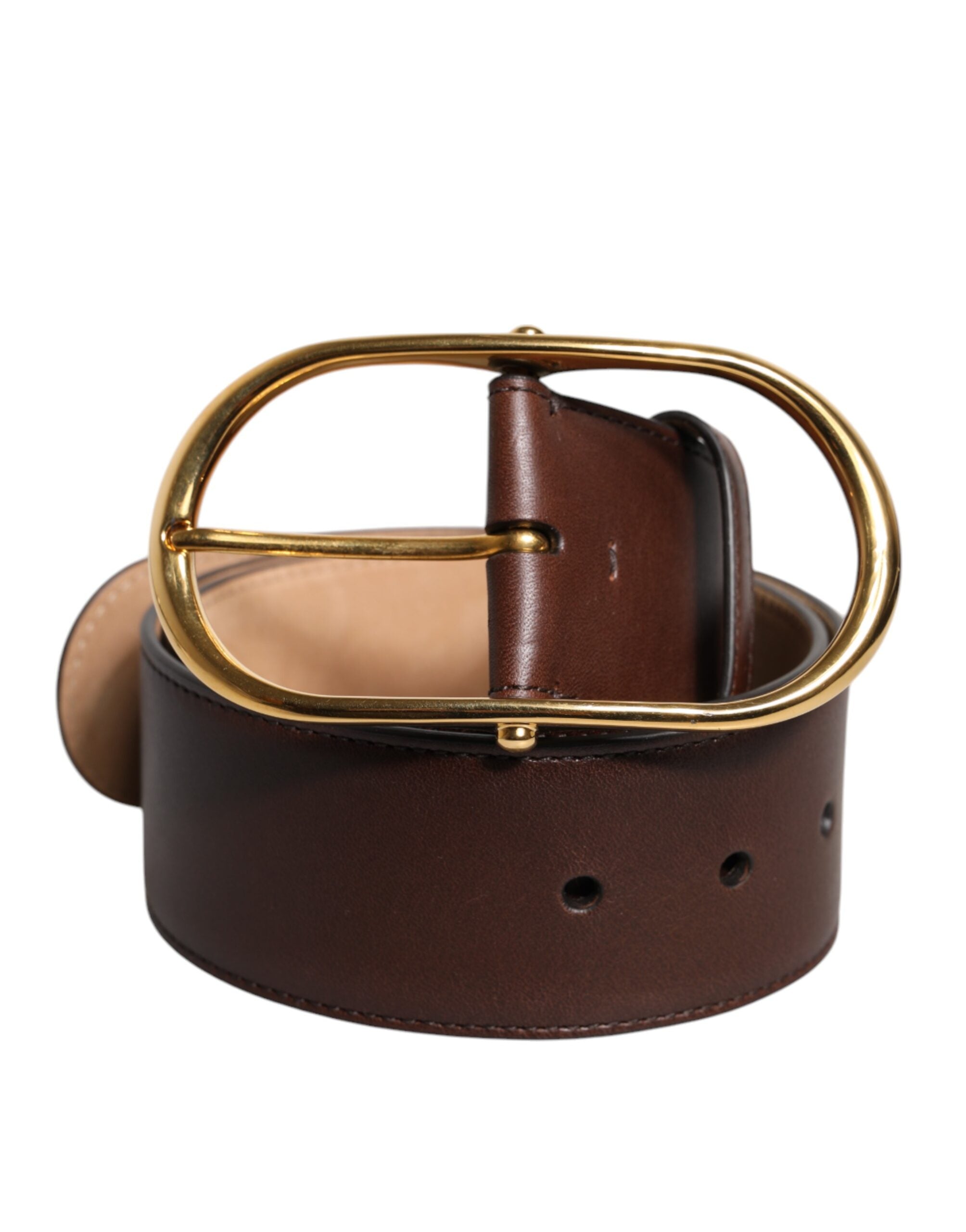 Dolce & Gabbana Brown Leather Classic Metal Oval Buckle Belt Dolce & Gabbana