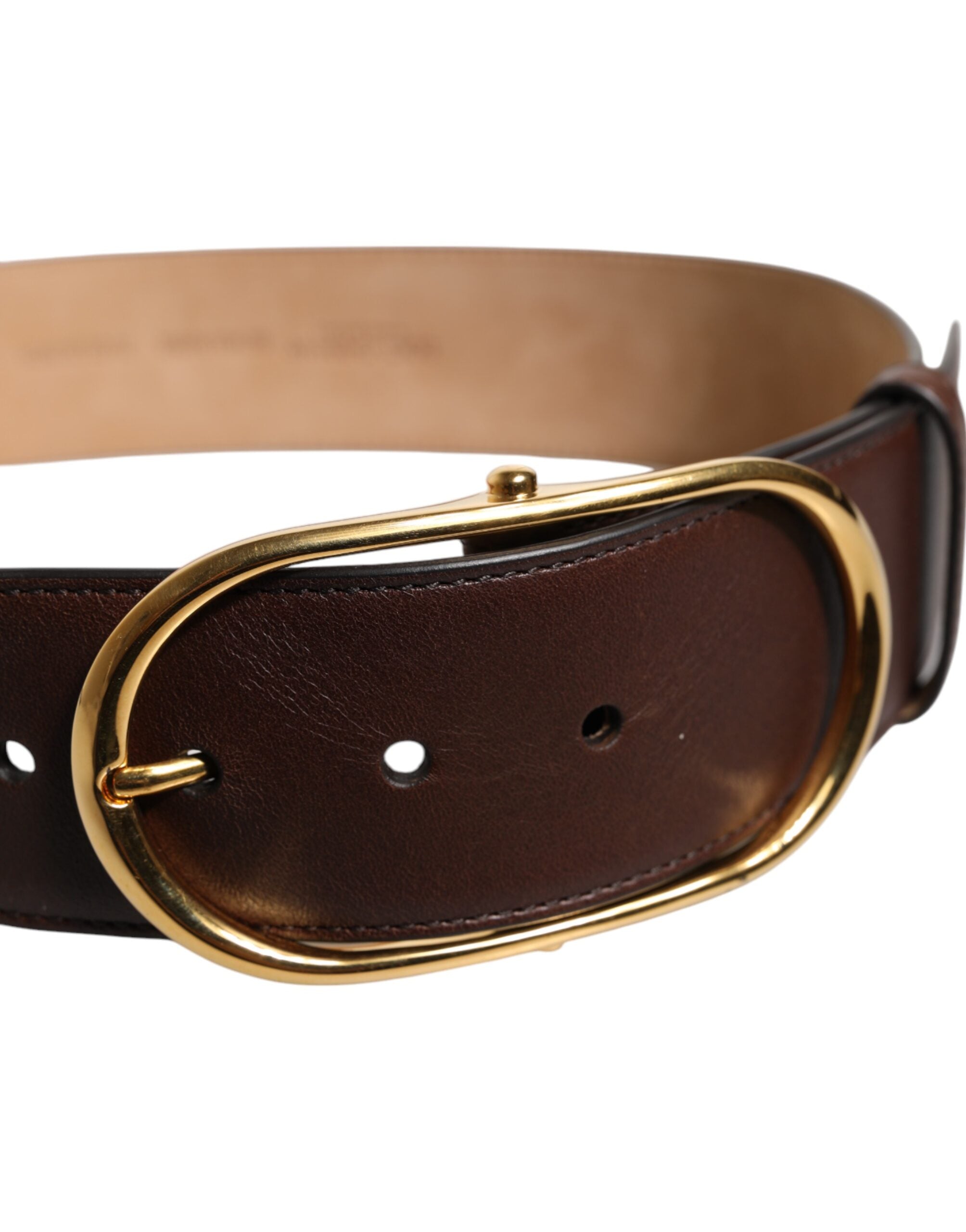 Dolce & Gabbana Brown Leather Classic Metal Oval Buckle Belt Dolce & Gabbana