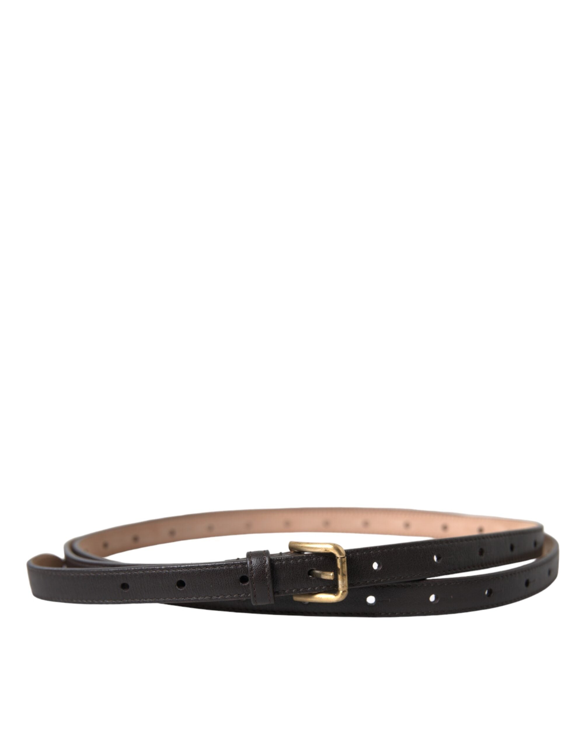 Dolce & Gabbana Black Leather Long Skinny Gold Metal Buckle Belt Dolce & Gabbana