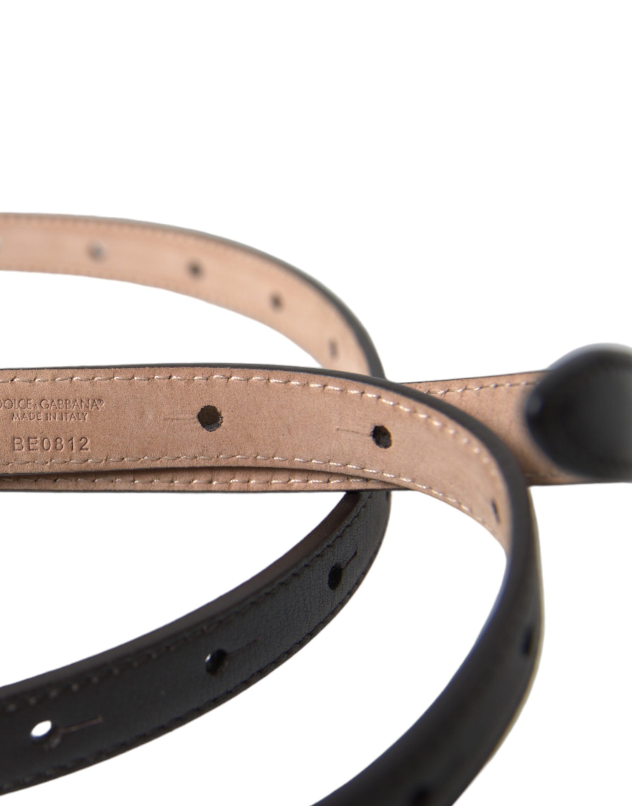 Dolce & Gabbana Black Leather Long Skinny Gold Metal Buckle Belt Dolce & Gabbana
