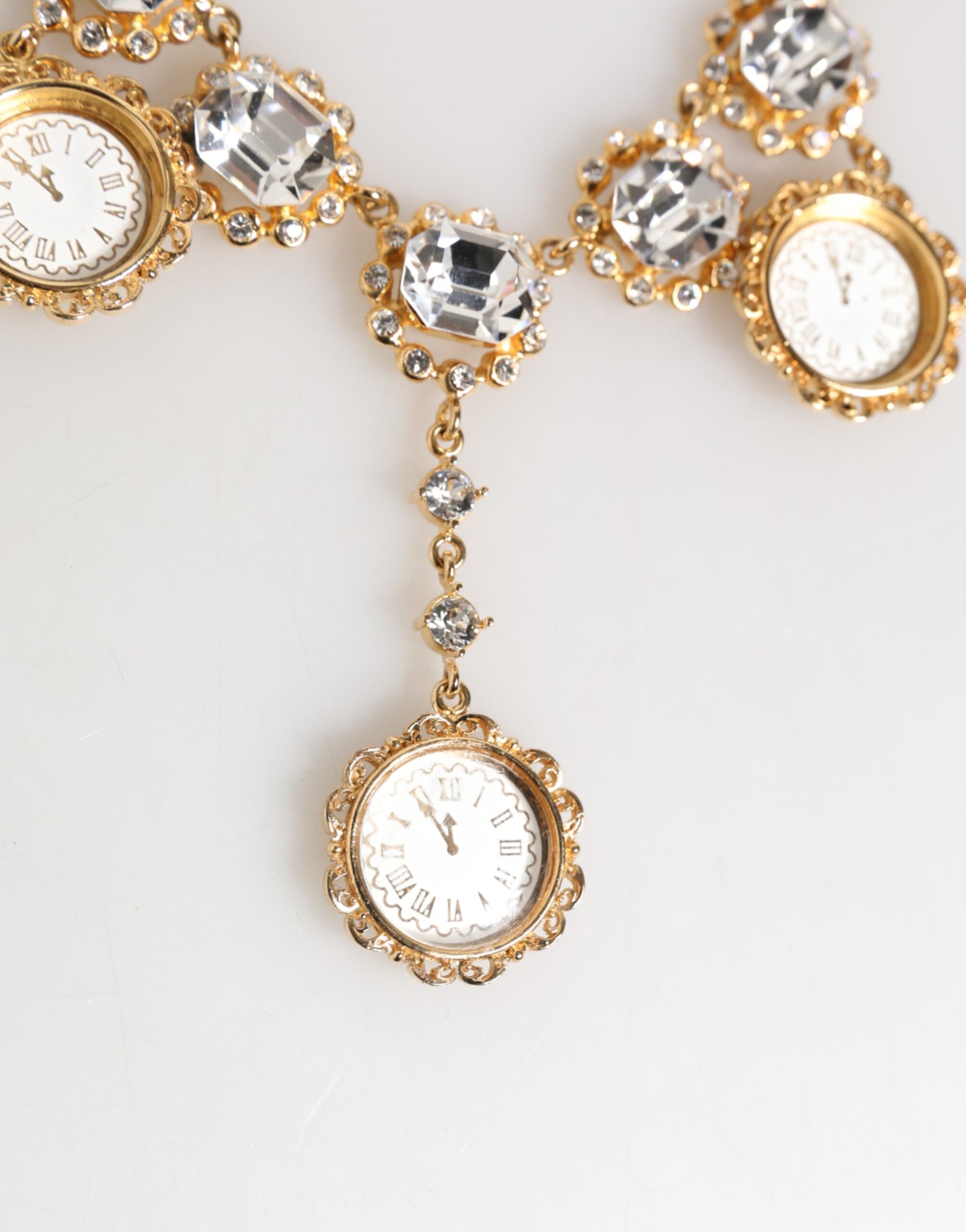 Dolce & Gabbana Gold Crystal Clock Pendant Statement Jewelry Necklace Dolce & Gabbana