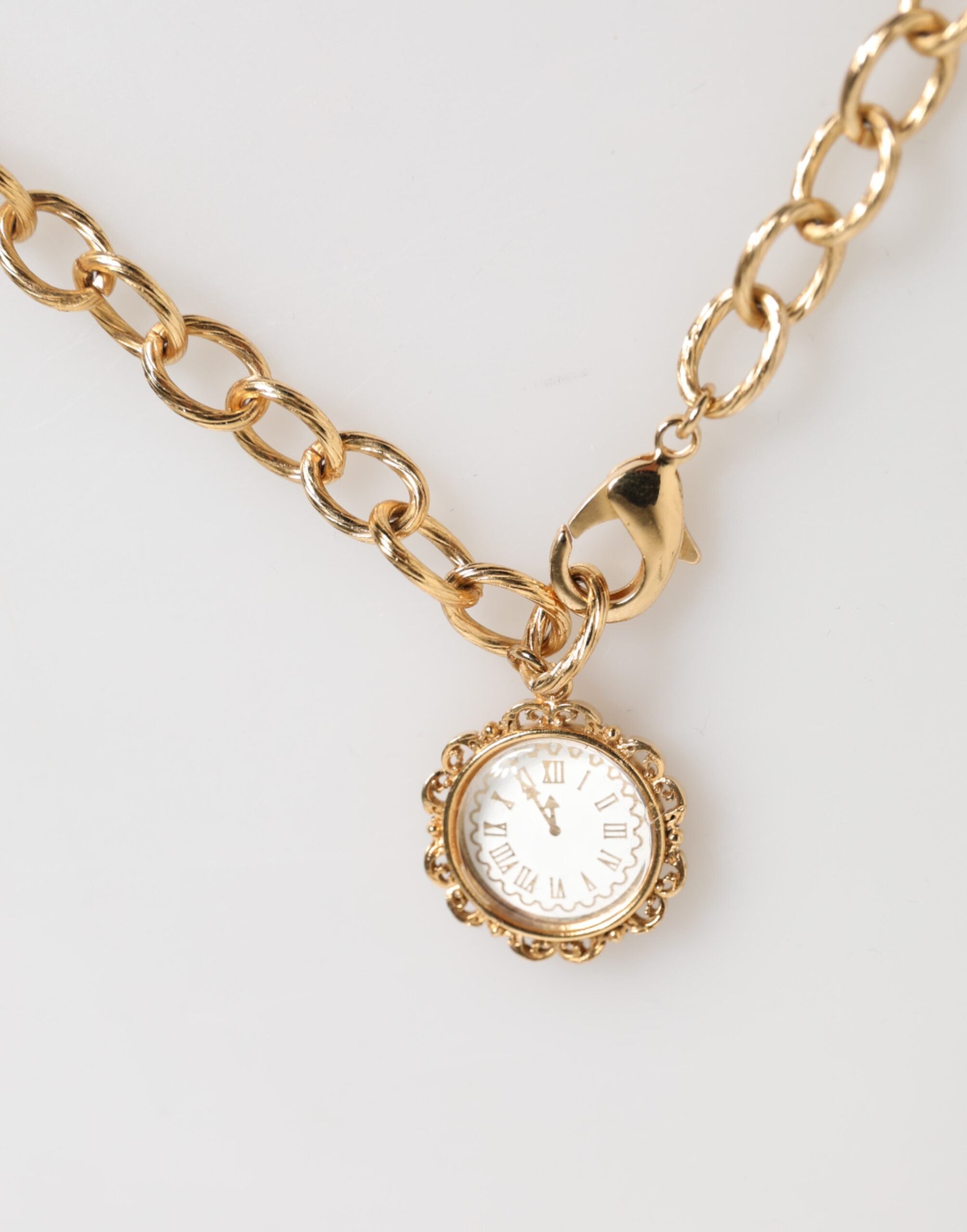 Dolce & Gabbana Gold Crystal Clock Pendant Statement Jewelry Necklace Dolce & Gabbana